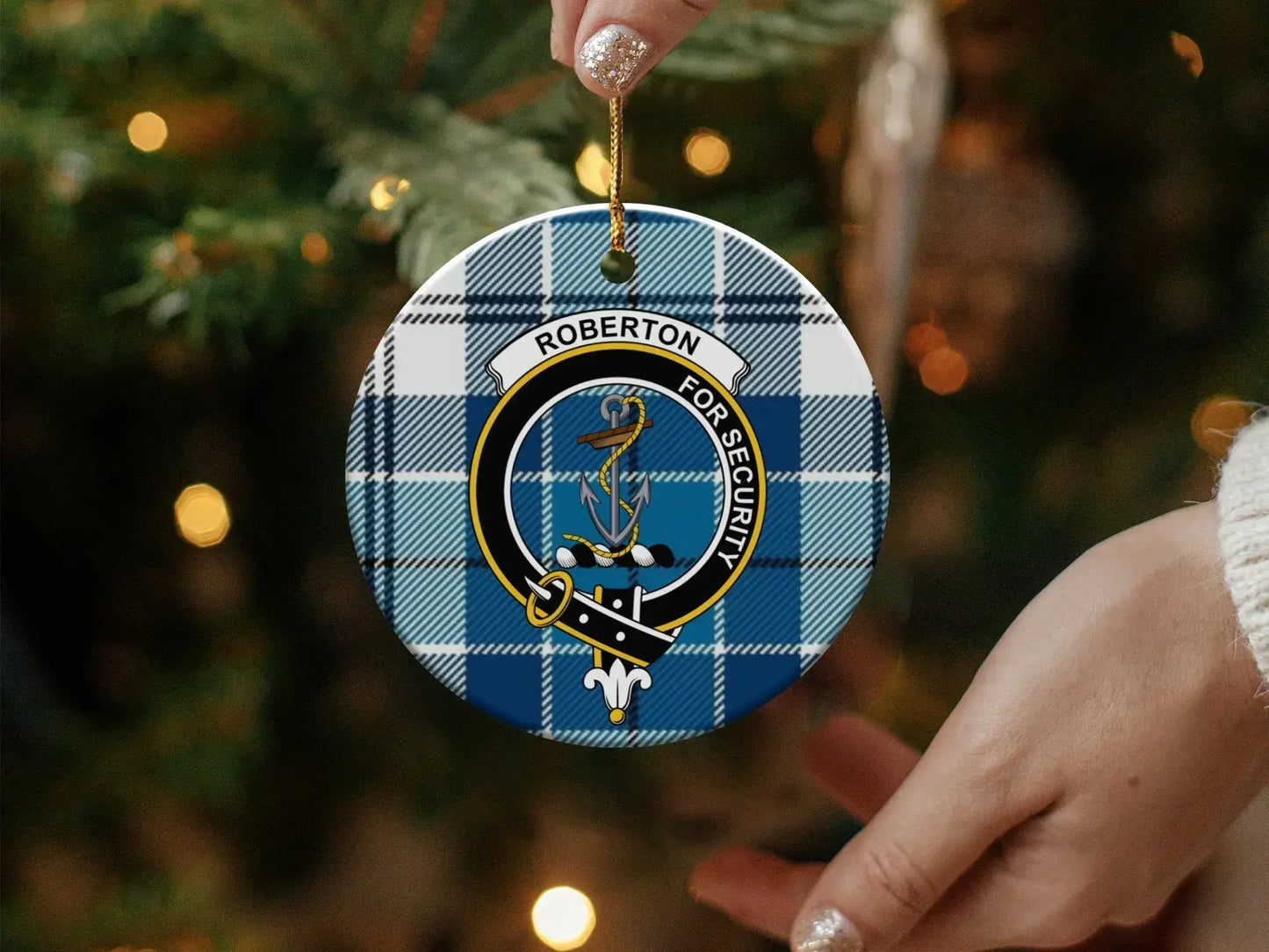 Blue Checkered Christmas Robertson Ornament product