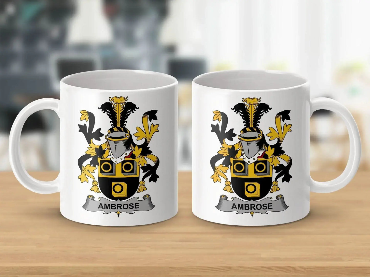 Ambrose Irish Surname Family Crest Coat of Arms on Mug - Celtic Ancestry Gifts