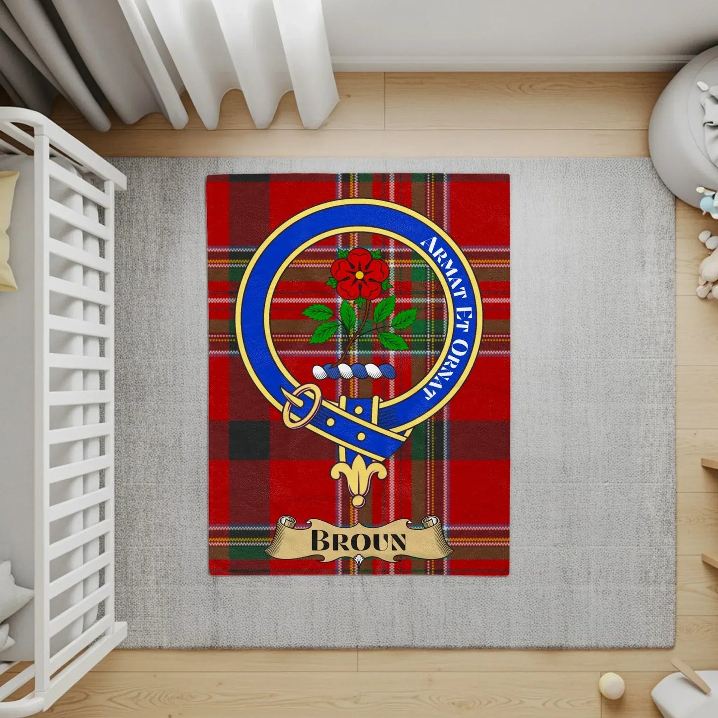 Scottish Clan Broun Tartan Badge Design Rug product