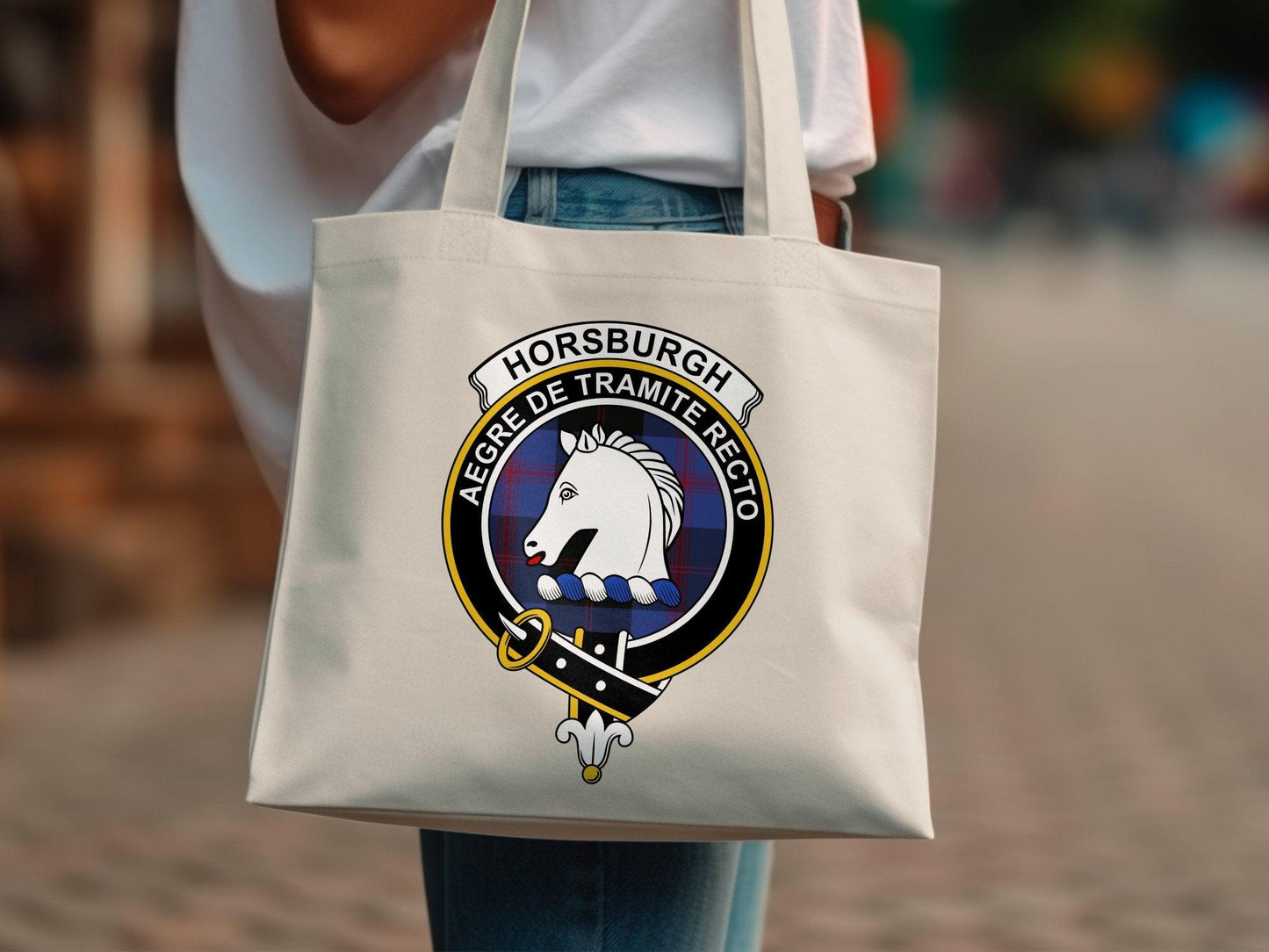Horsburgh Scottish Clan Crest Tartan Tote Bags - Celtic Ancestry Gifts