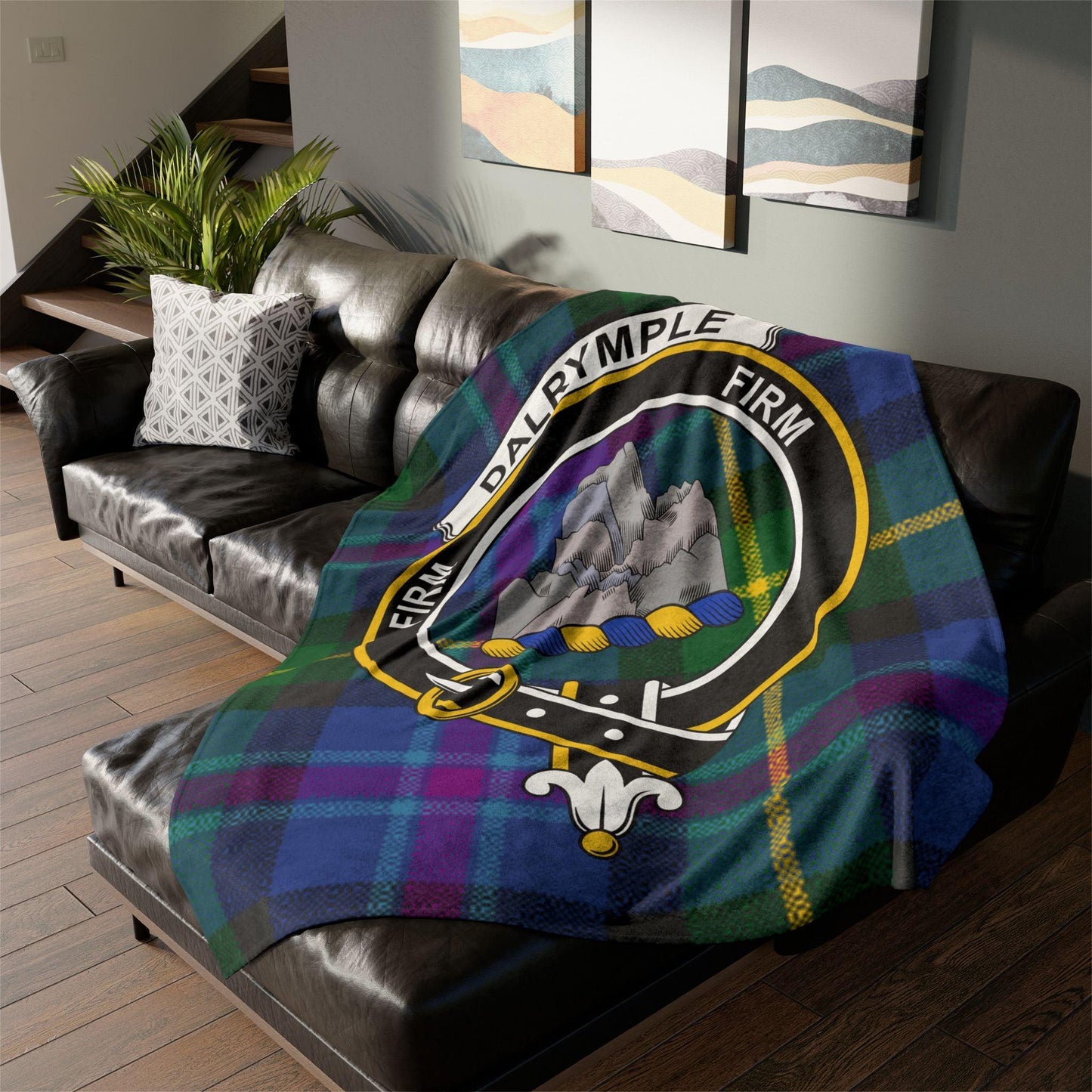 Dalrymple Clan Tartan Blanket – Scottish Crest Throw, Soft & Cozy