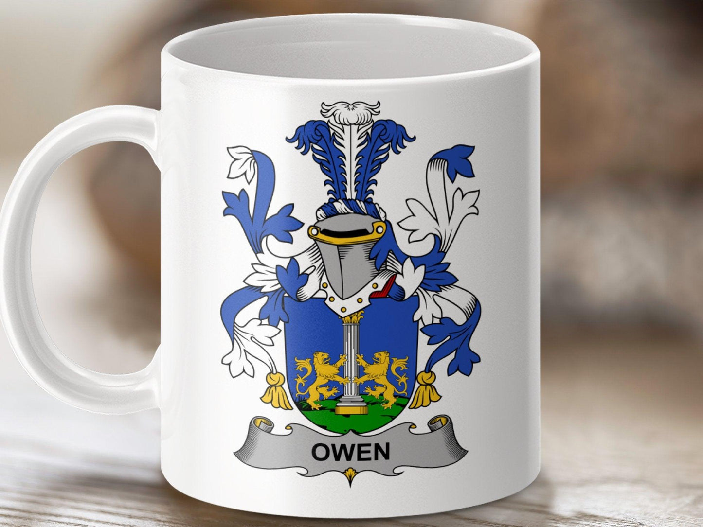Owen Family Crest Coat of Arms Emblem Mug - Celtic Ancestry Gifts