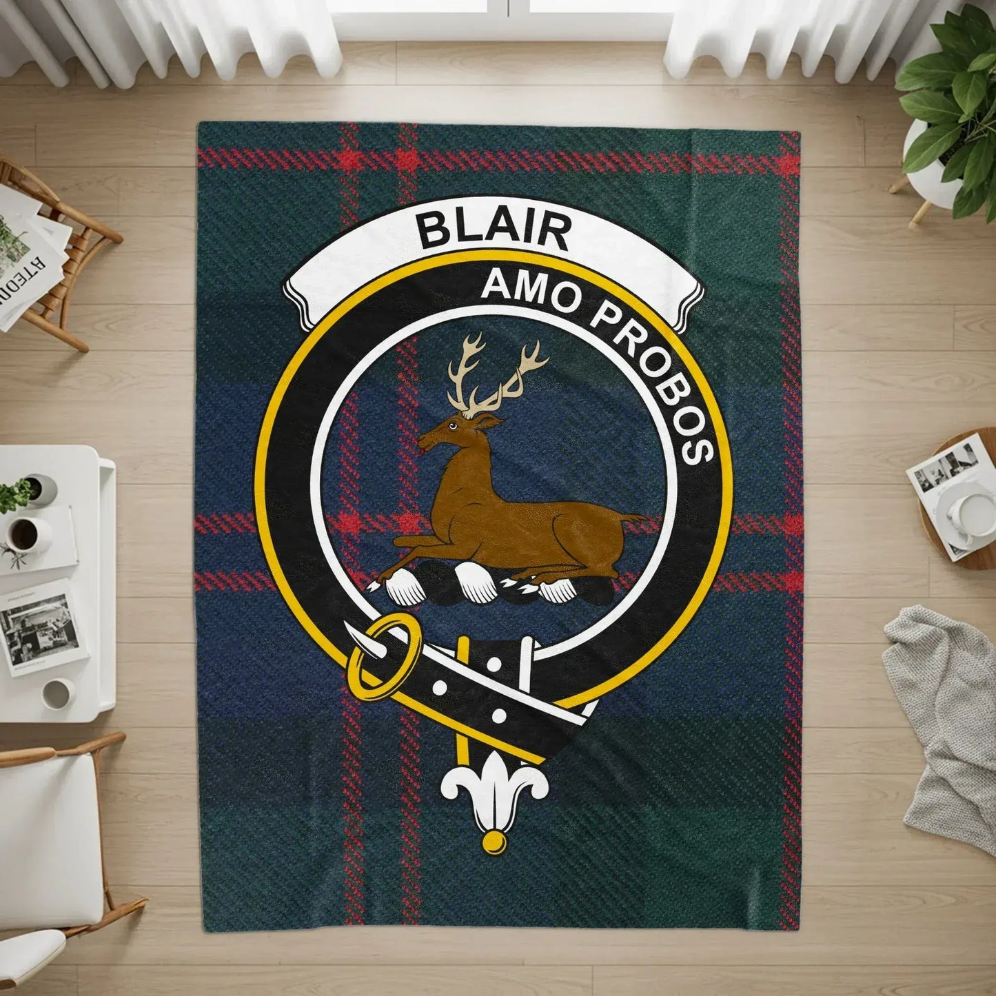 Personalized Blair Amo Probos Crest Tartan Rug product type