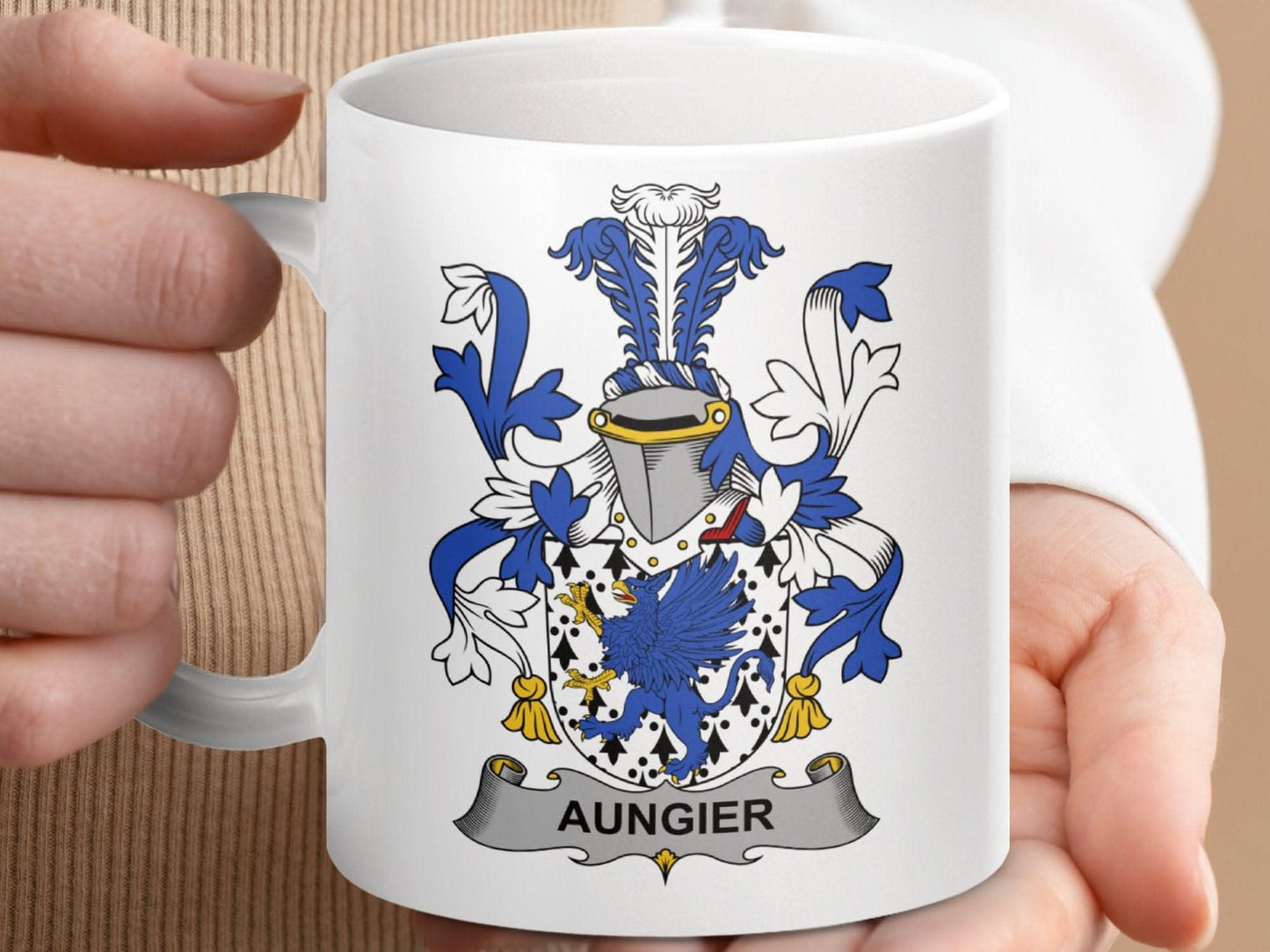 Aungier Irish Surname Family Crest Graphic Mug - Celtic Ancestry Gifts