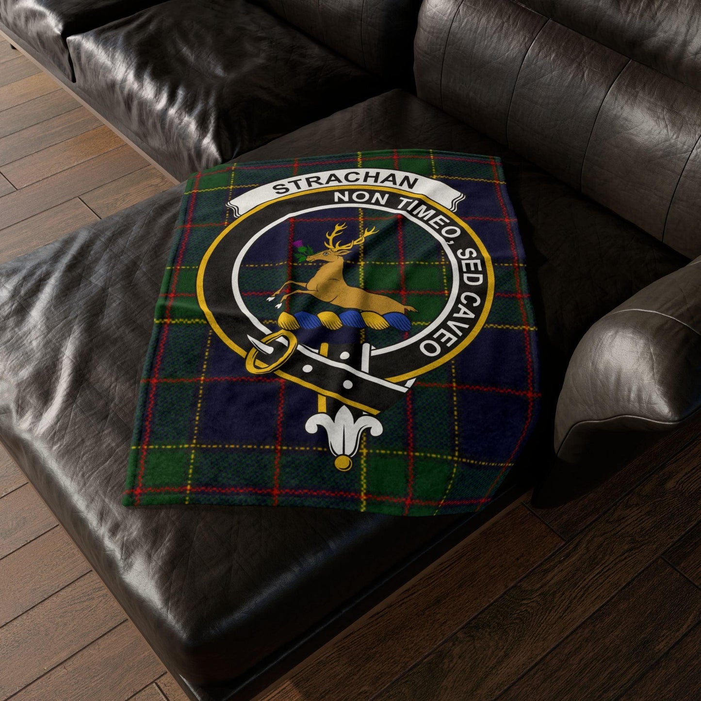 Strachan Clan Tartan Blanket – Scottish Crest Throw