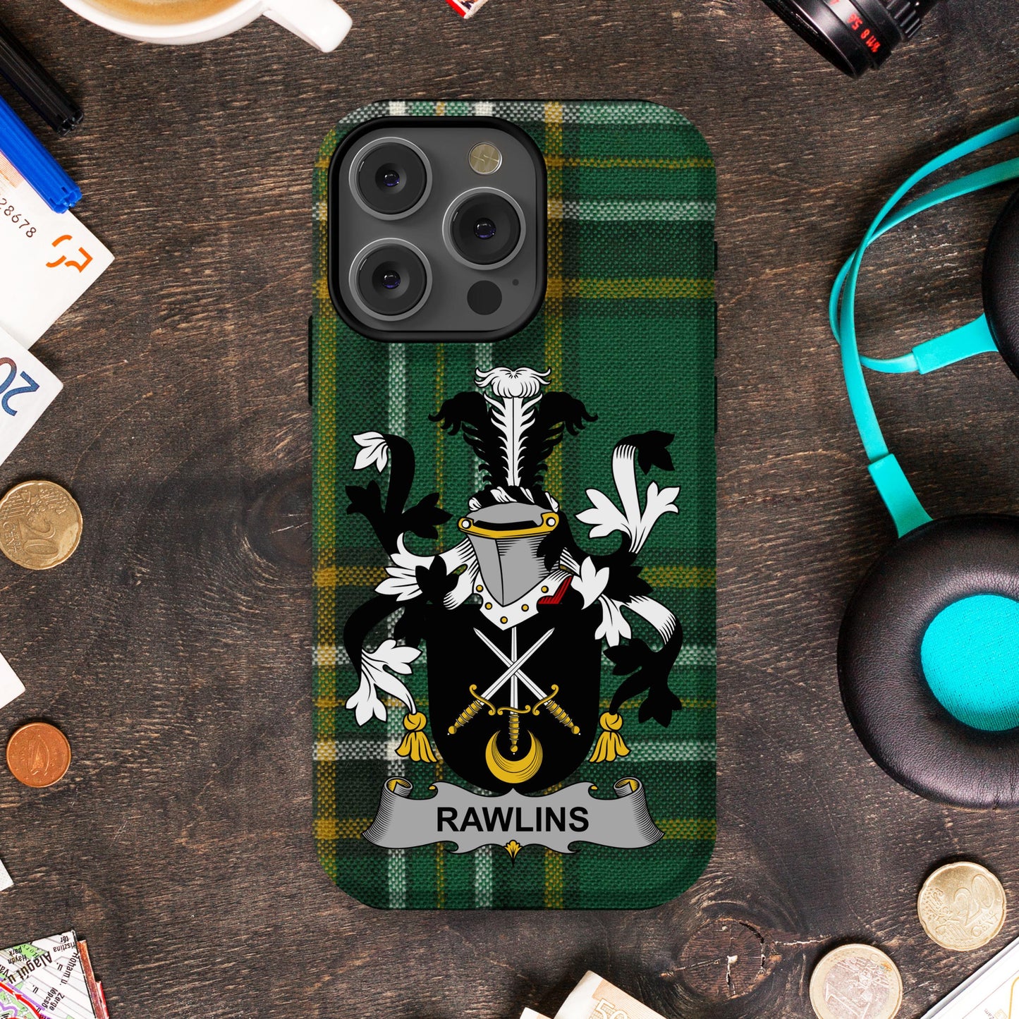 Rawlins Family Crest Green Plaid Phone Case product