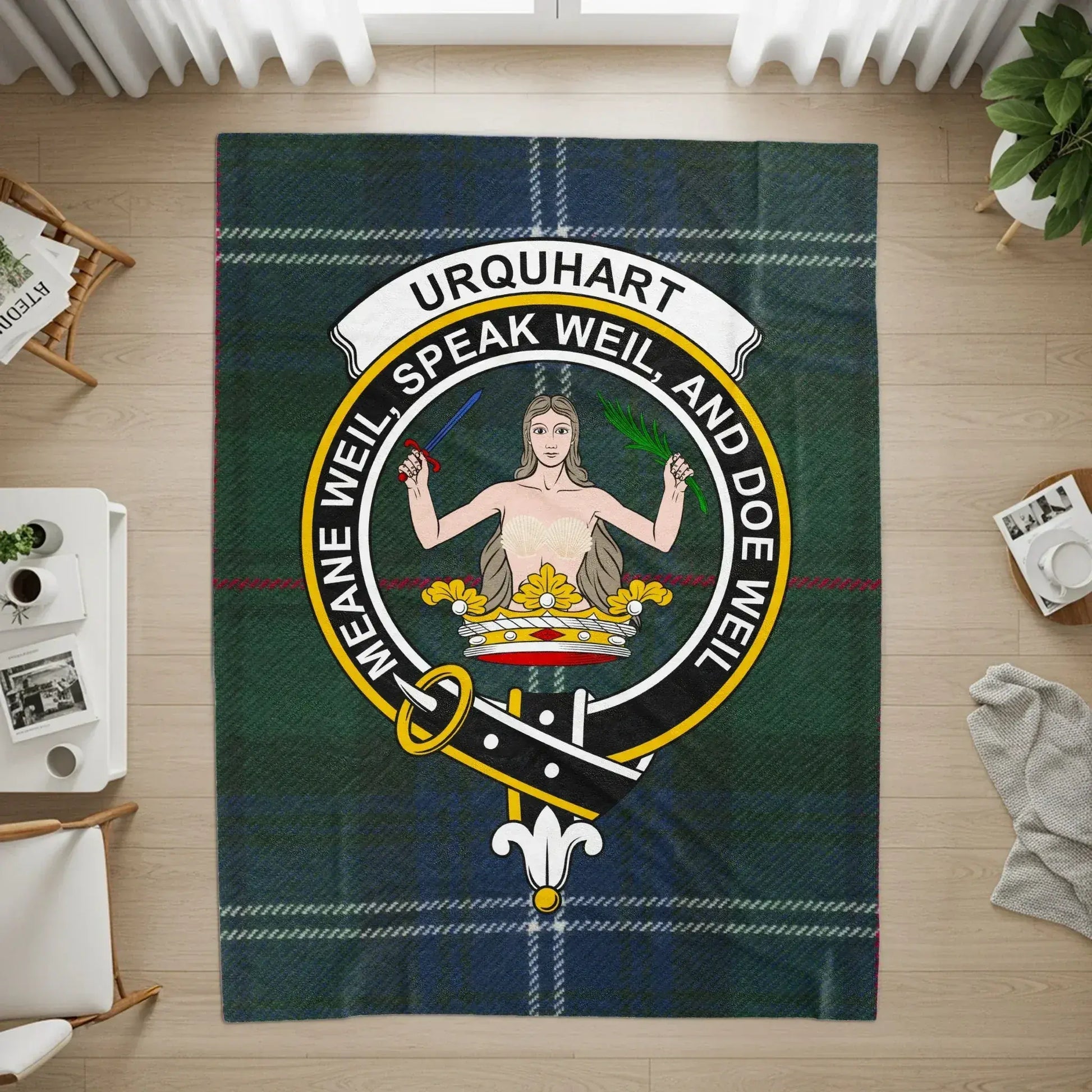 Urquhart Clan Crest Tartan Design Area Rug product type