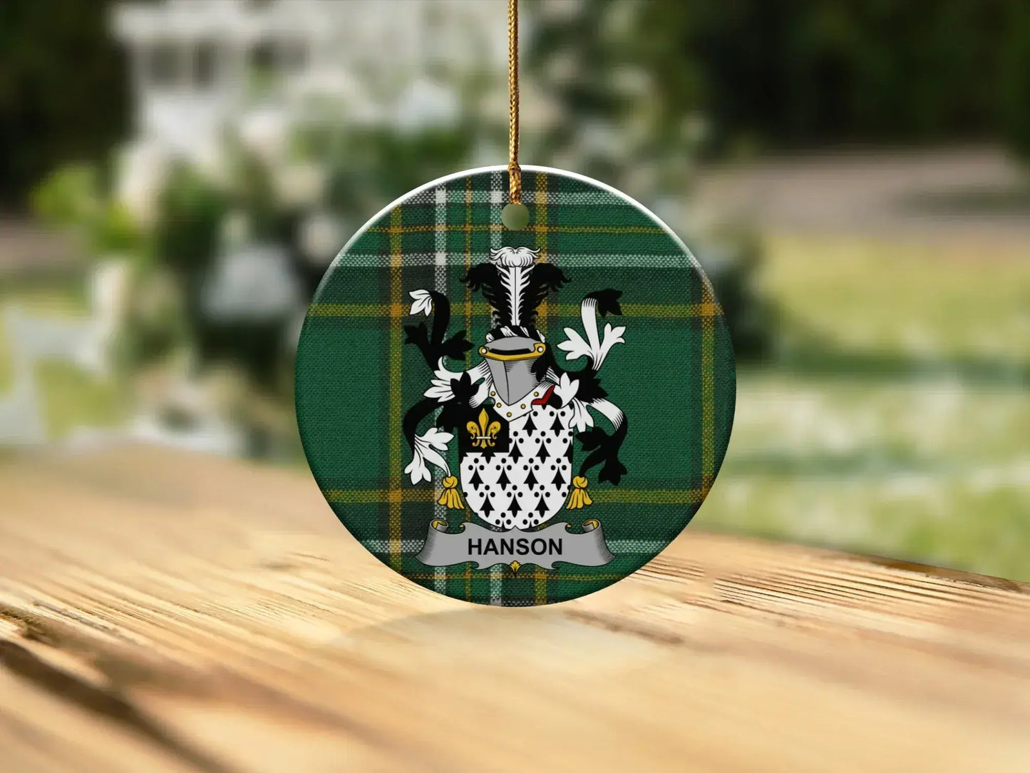 Hanson Family Crest Round Green Plaid Ornament product