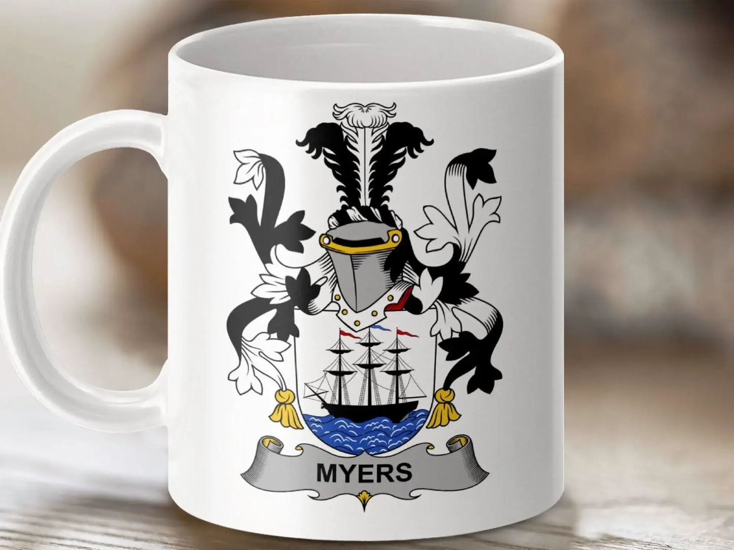 Myers Family Crest Coat of Arms Mug - Celtic Ancestry Gifts
