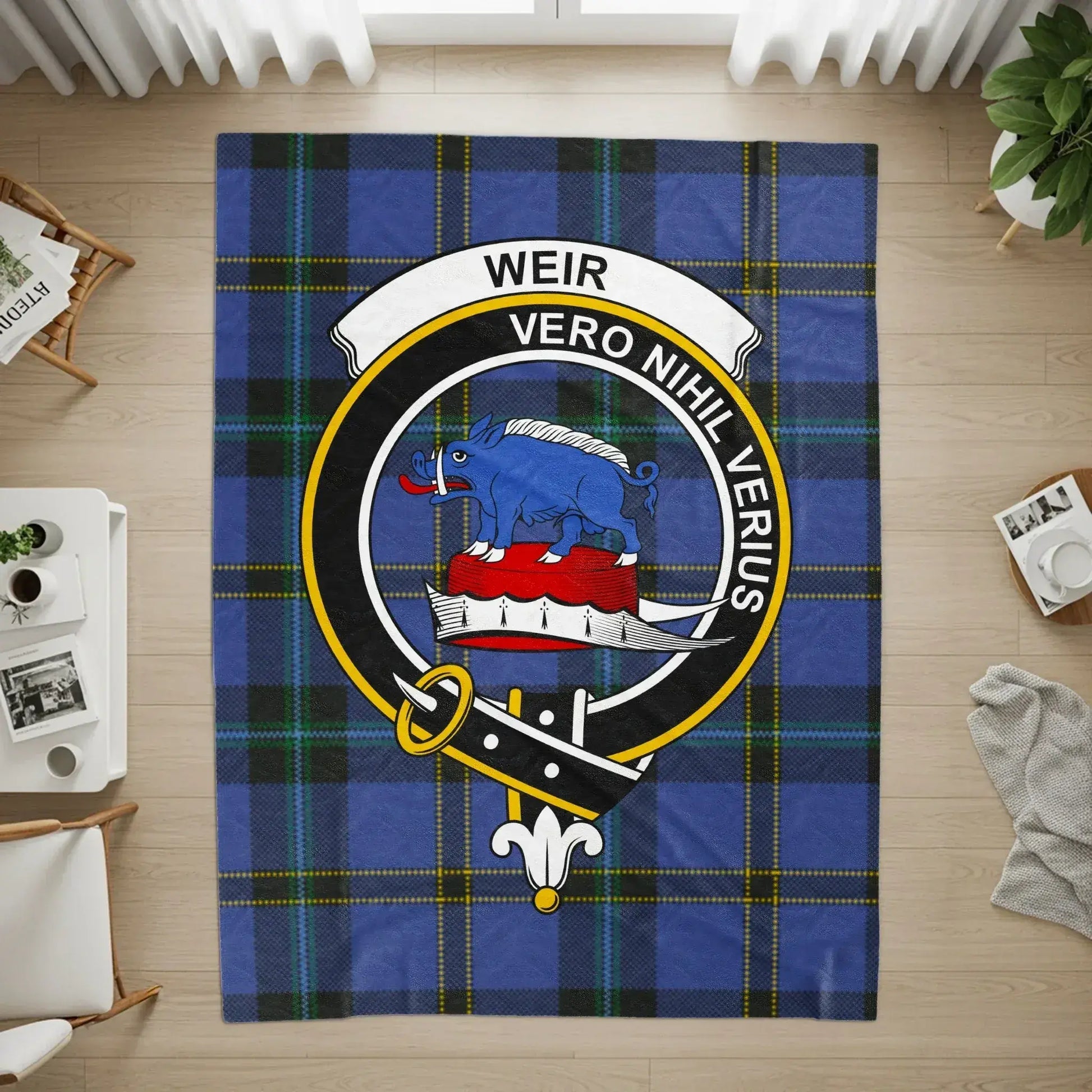 Weir Vero Nihil Verius Emblem on Blue Tartan product type