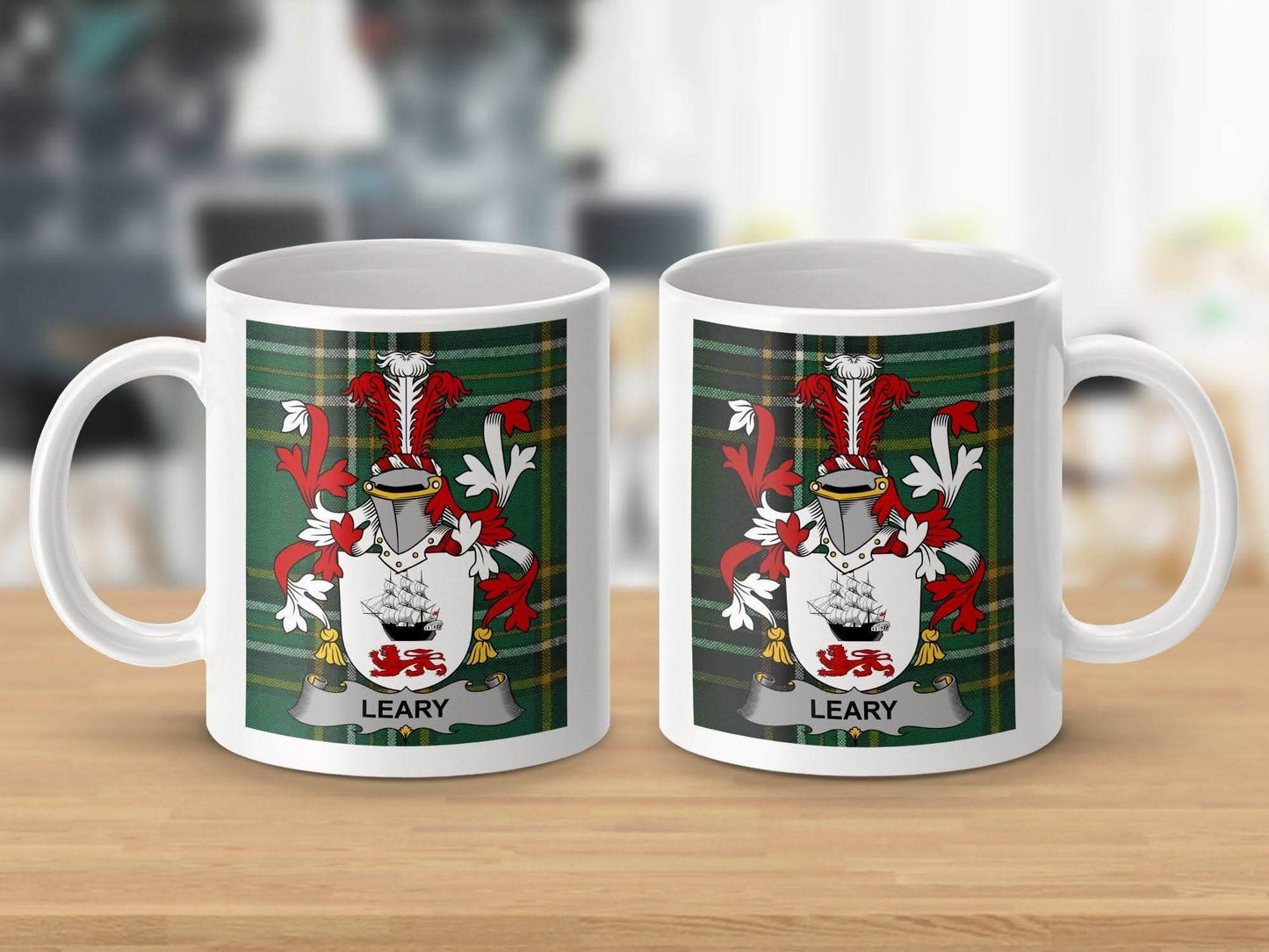 Leary Irish Surname Family Crest Irish Tartan Mug - Celtic Ancestry Gifts