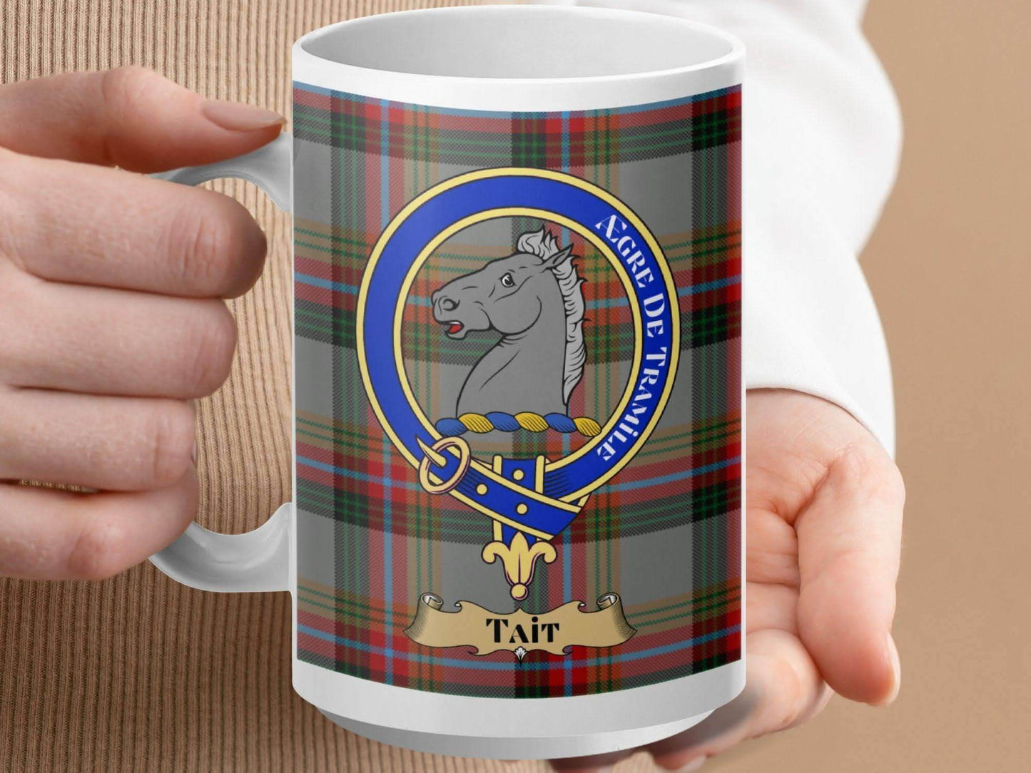 Agre De Travie Tait Clan Crest Scottish Tartan Mug - Celtic Ancestry Gifts