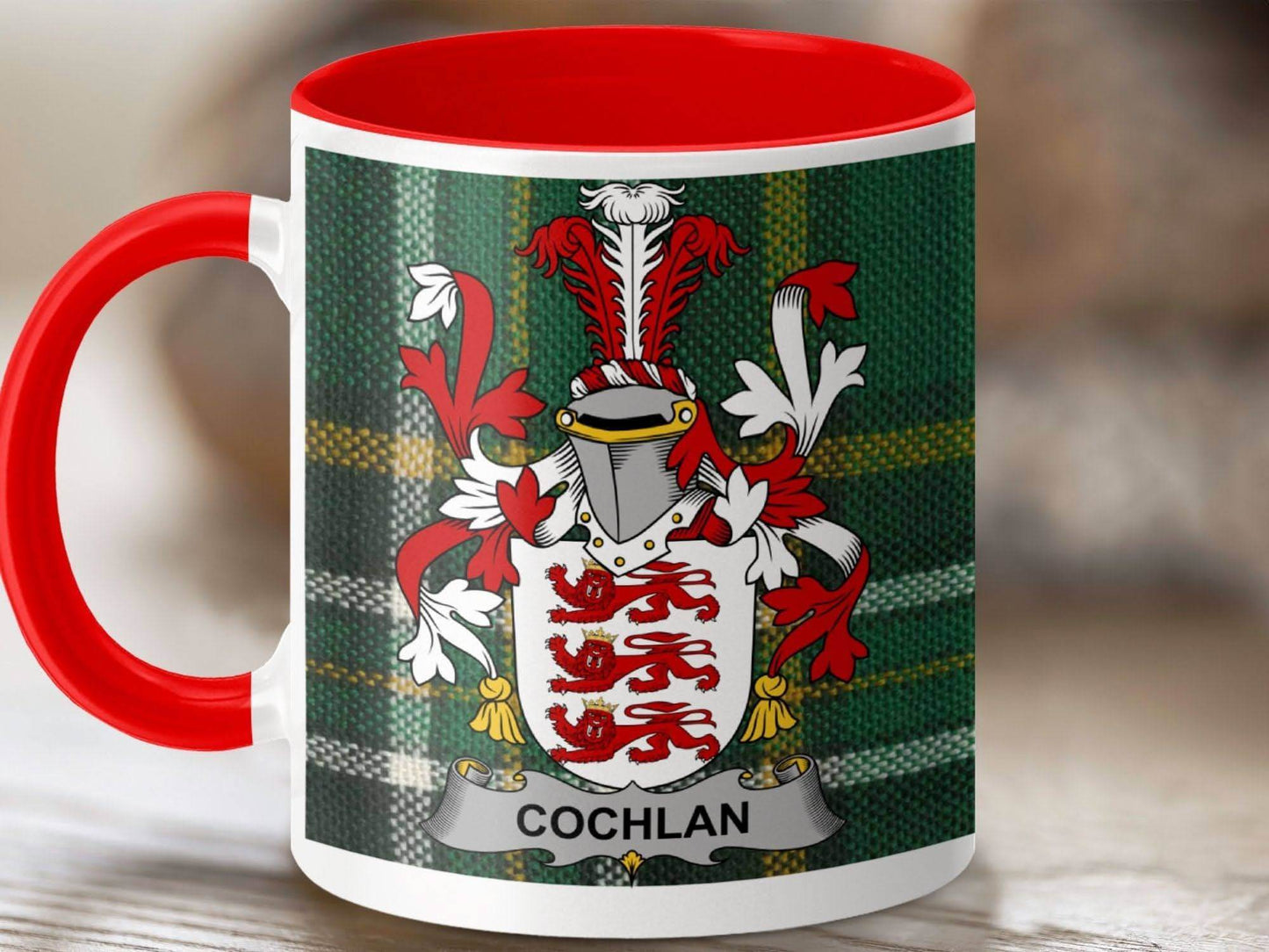 Cochlan Surname Family Crest Irish Tartan Mug - Celtic Ancestry Gifts