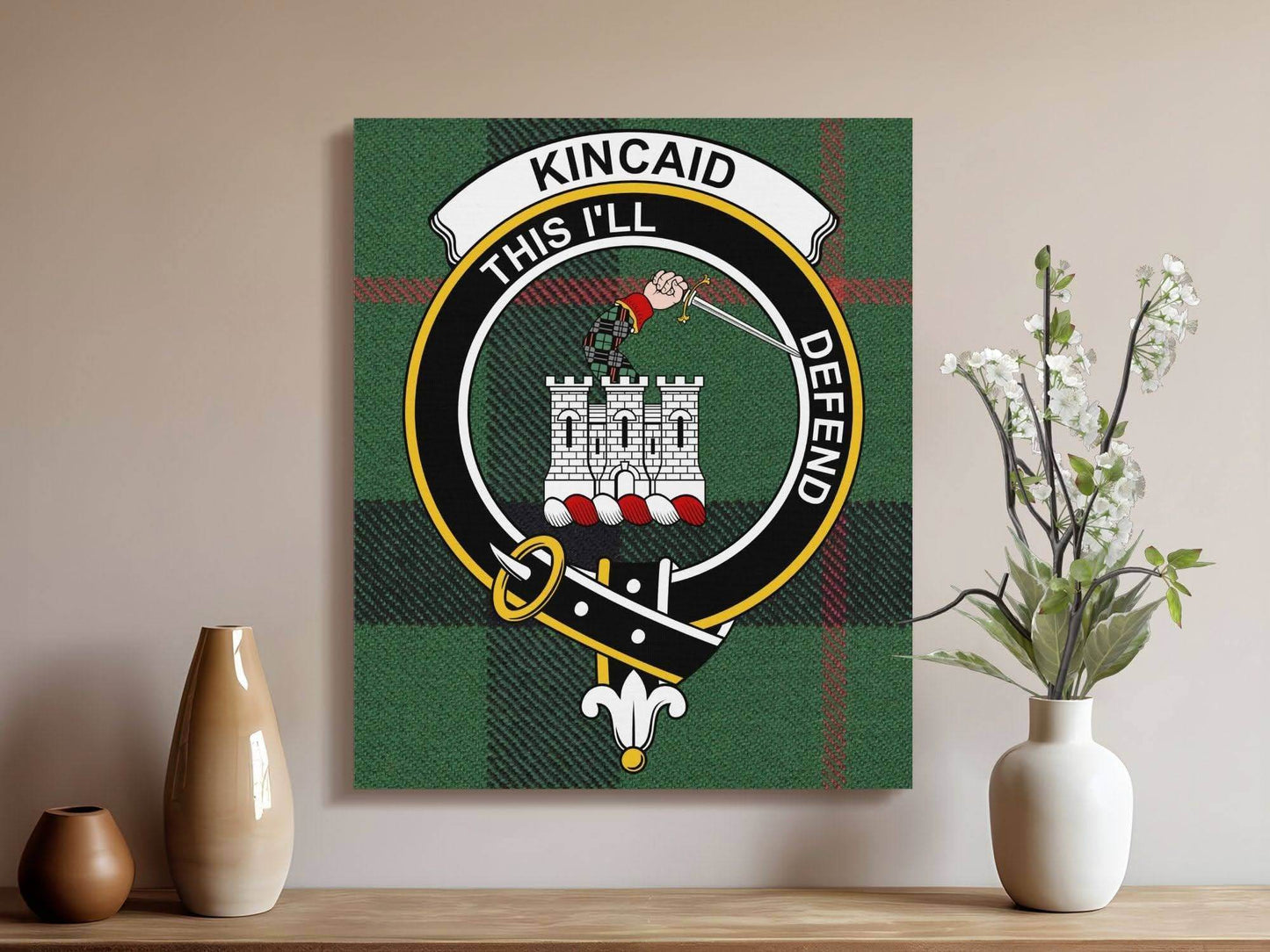 Kincaid Scottish Clan Crest Tartan Poster Canvas Wrap - Celtic Ancestry Gifts