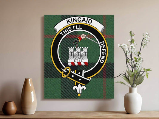 Kincaid Scottish Clan Crest Tartan Poster Canvas Wrap - Celtic Ancestry Gifts