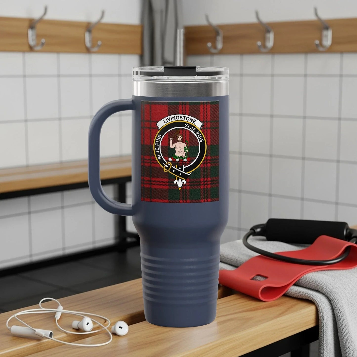 Livingston Silver Plaid Pattern Travel Mug product