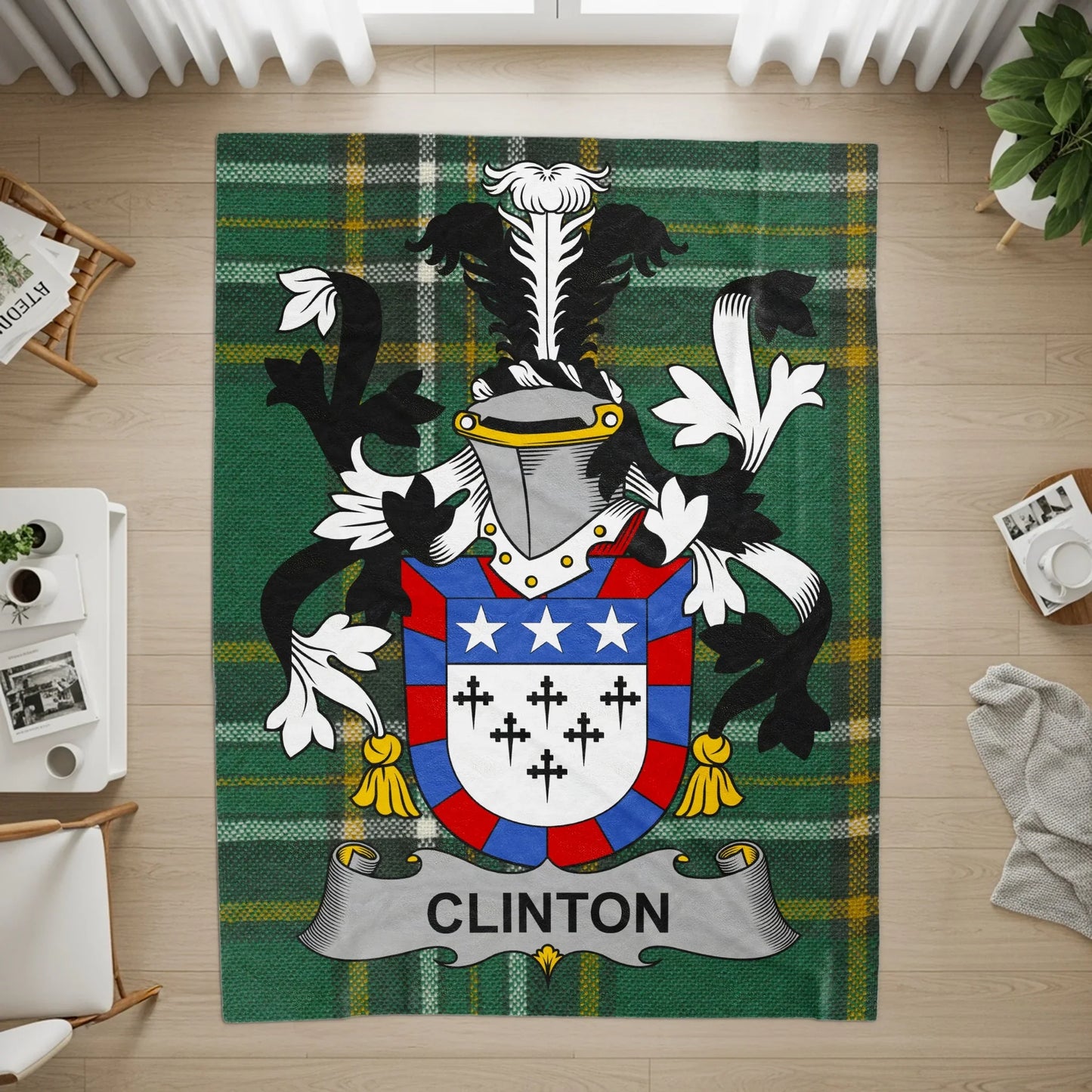 Clinton Coat of Arms Family Crest Plaid Rug product