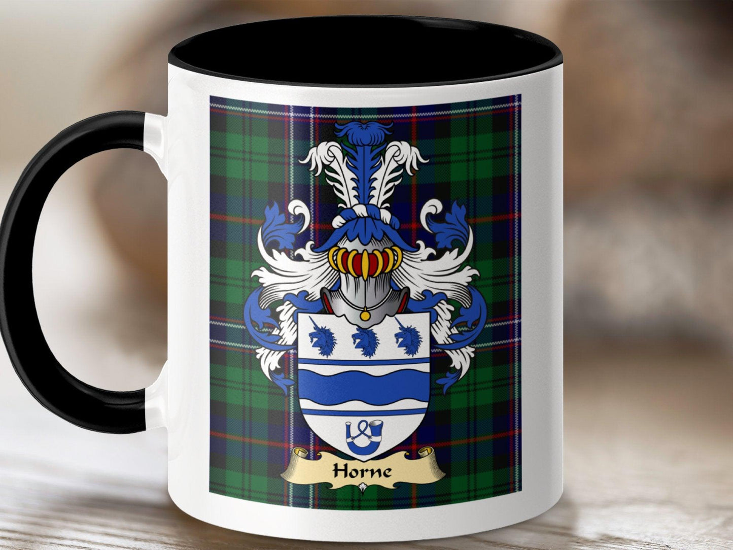 Horne Clan Surname Coat Of Arms Scottish Mug - Celtic Ancestry Gifts