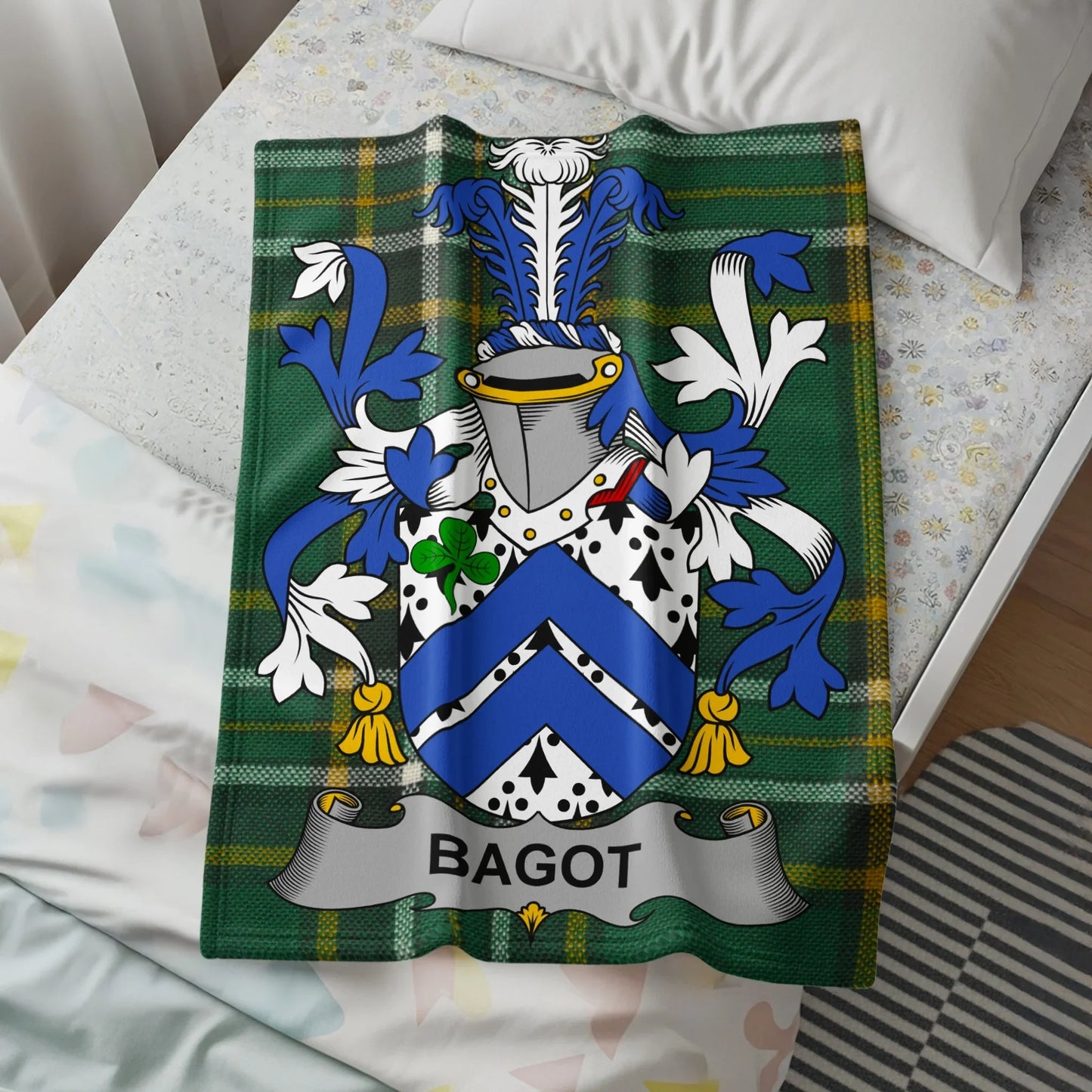 Bagot Family Crest Tartan Blanket Cozy Home Product