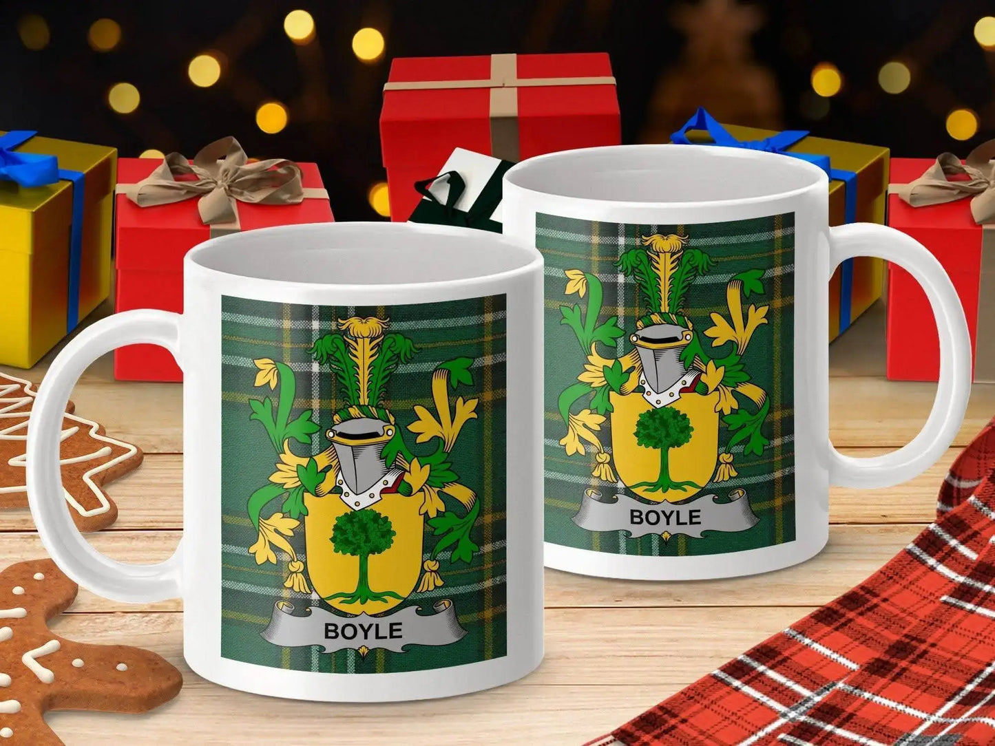 Boyle Surname Family Crest Irish Tartan Mug - Celtic Ancestry Gifts