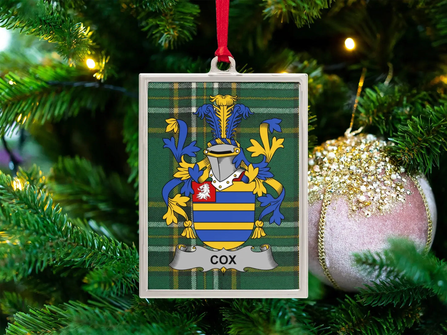 Custom Family Crest Green Plaid Ornament product type