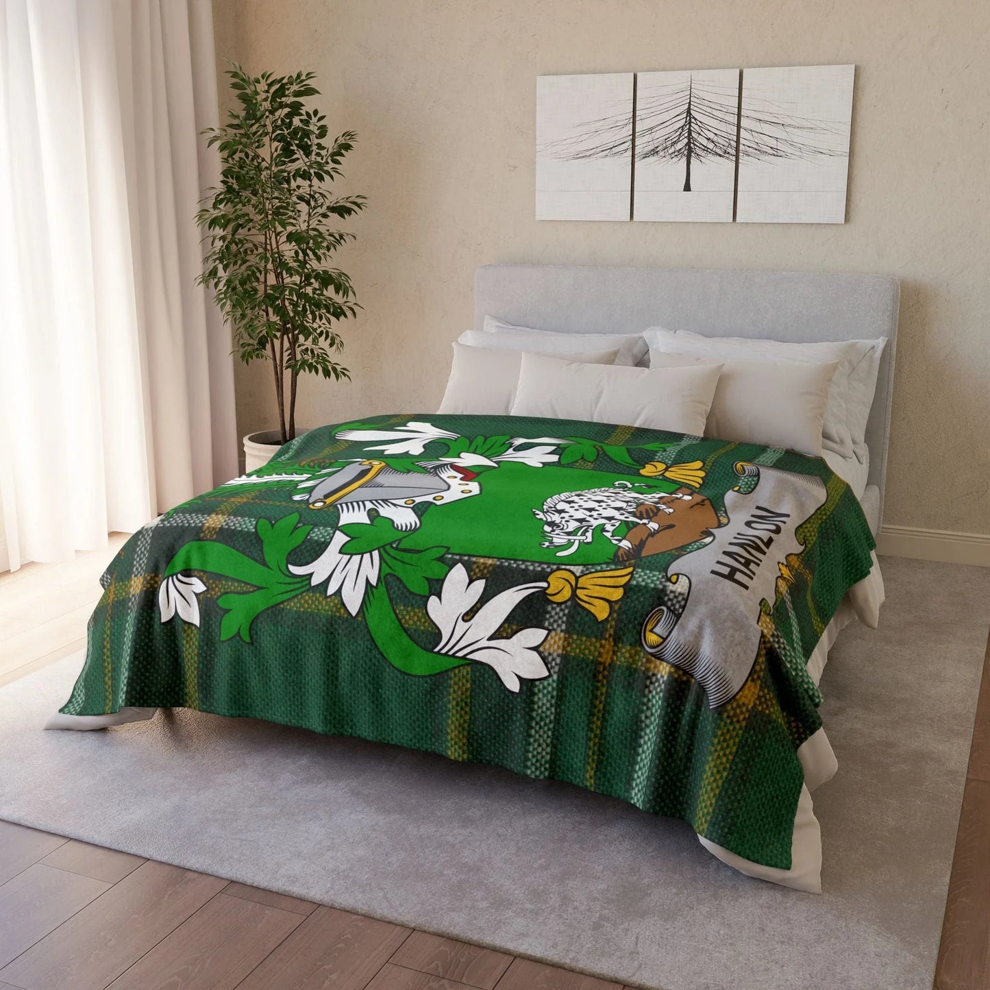 Hanlon Surname Irish Coat Of Arms Tartan Blanket