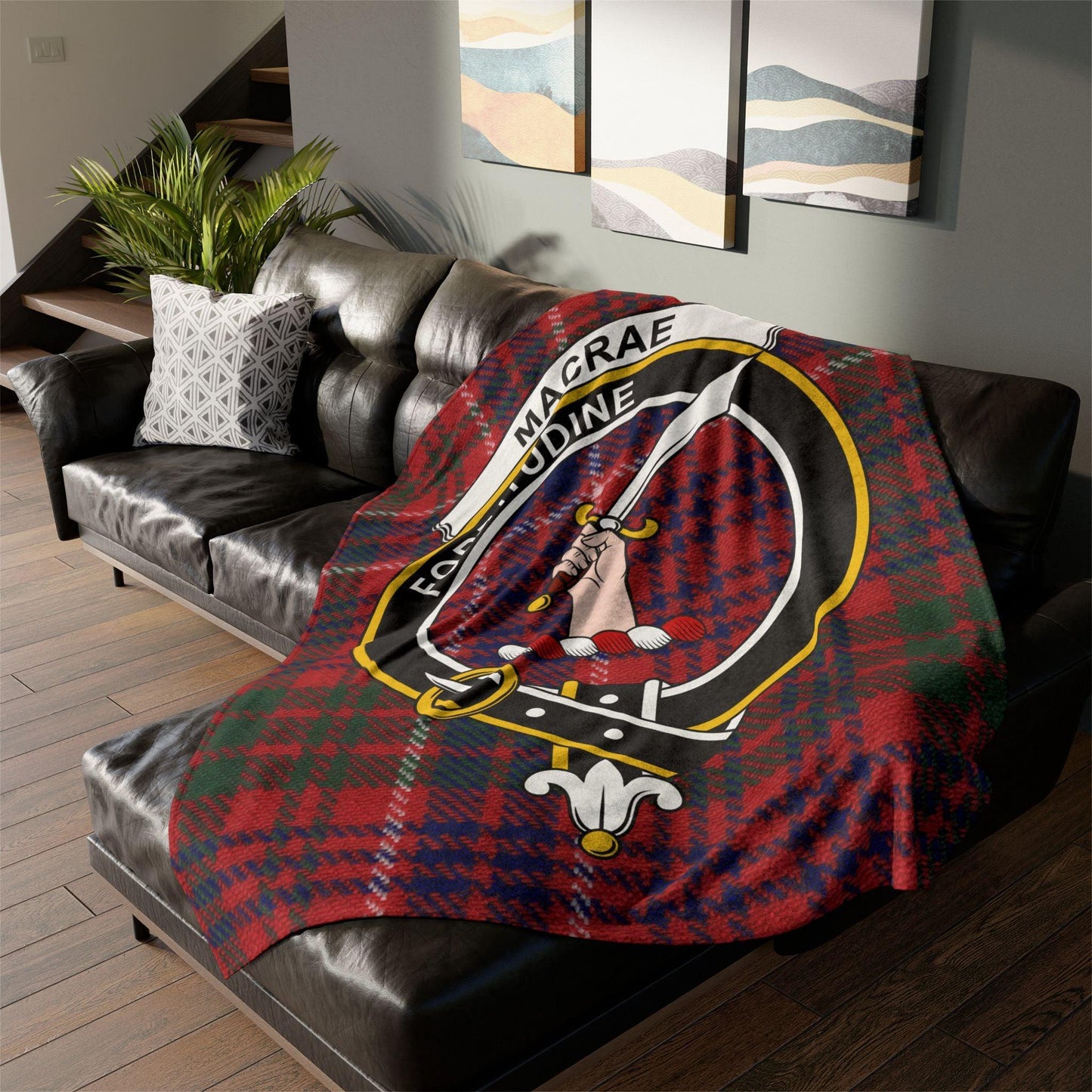 MacRae Clan Tartan Blanket – Scottish Crest Throw, Soft & Cozy