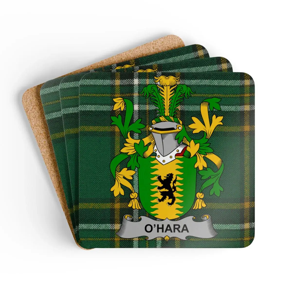 O'Hara Family Crest Plaid Design Cork Coaster Set product