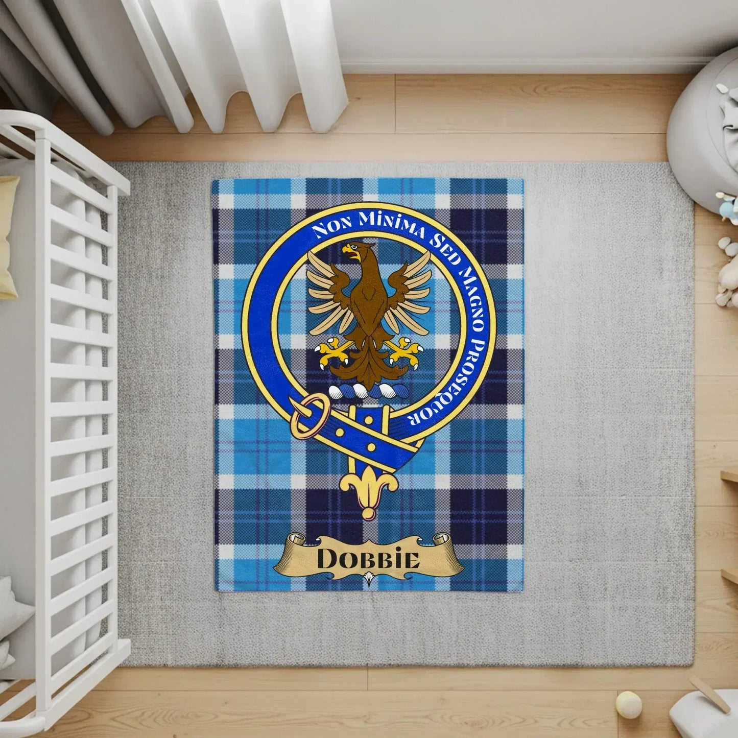 Personalized Blue Plaid Eagle Crest Baby Blanket product