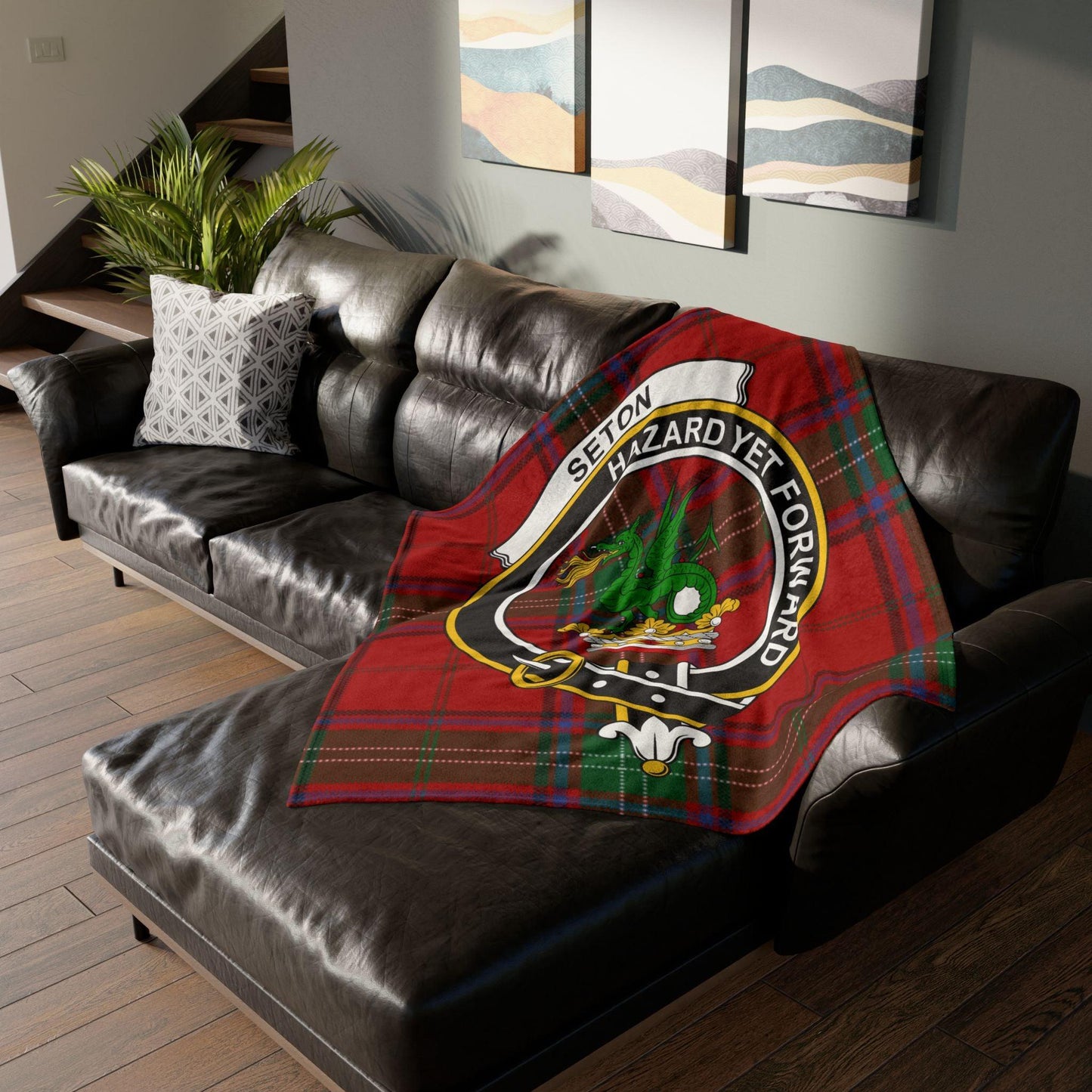 Seton Clan Tartan Blanket – Scottish Crest Throw
