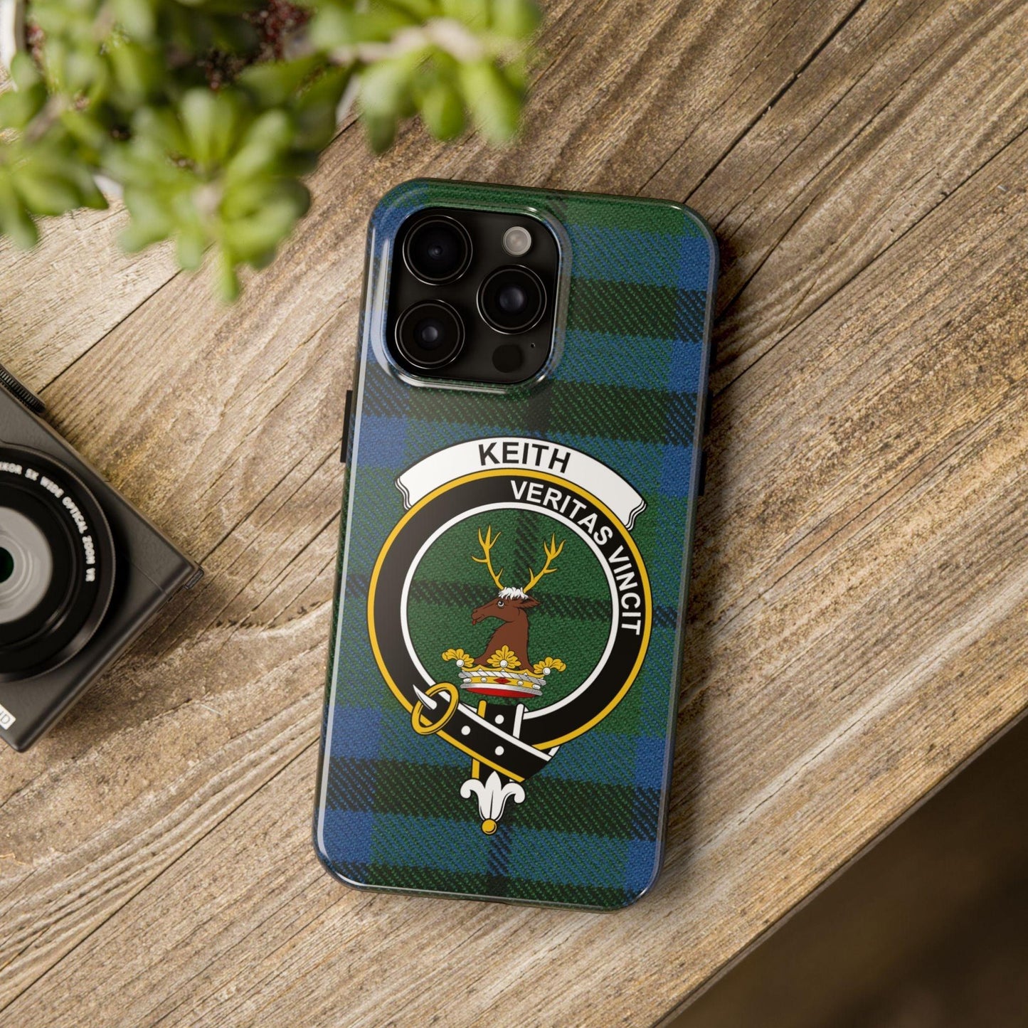 Keith Clan Crest on Tartan Background Cell Phone Case - Celtic Ancestry Gifts