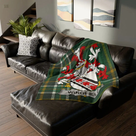 Wingfield Green Tartan Crest Shield Throw Blanket product