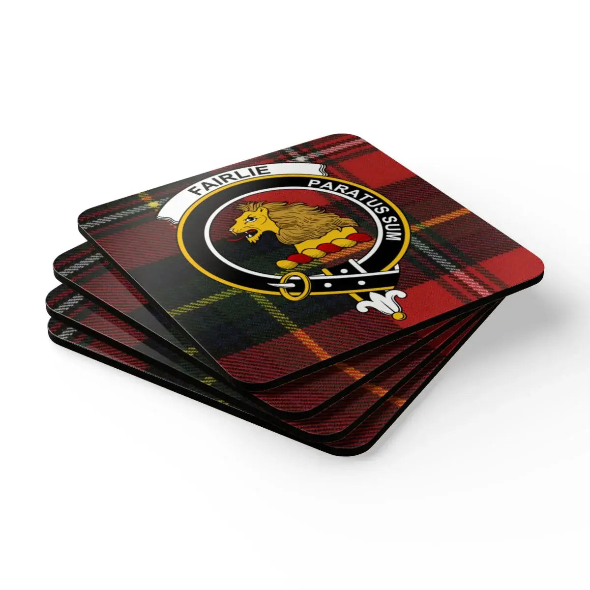 Fairlie Paratus Sum Lion Crest Red Plaid Coaster product