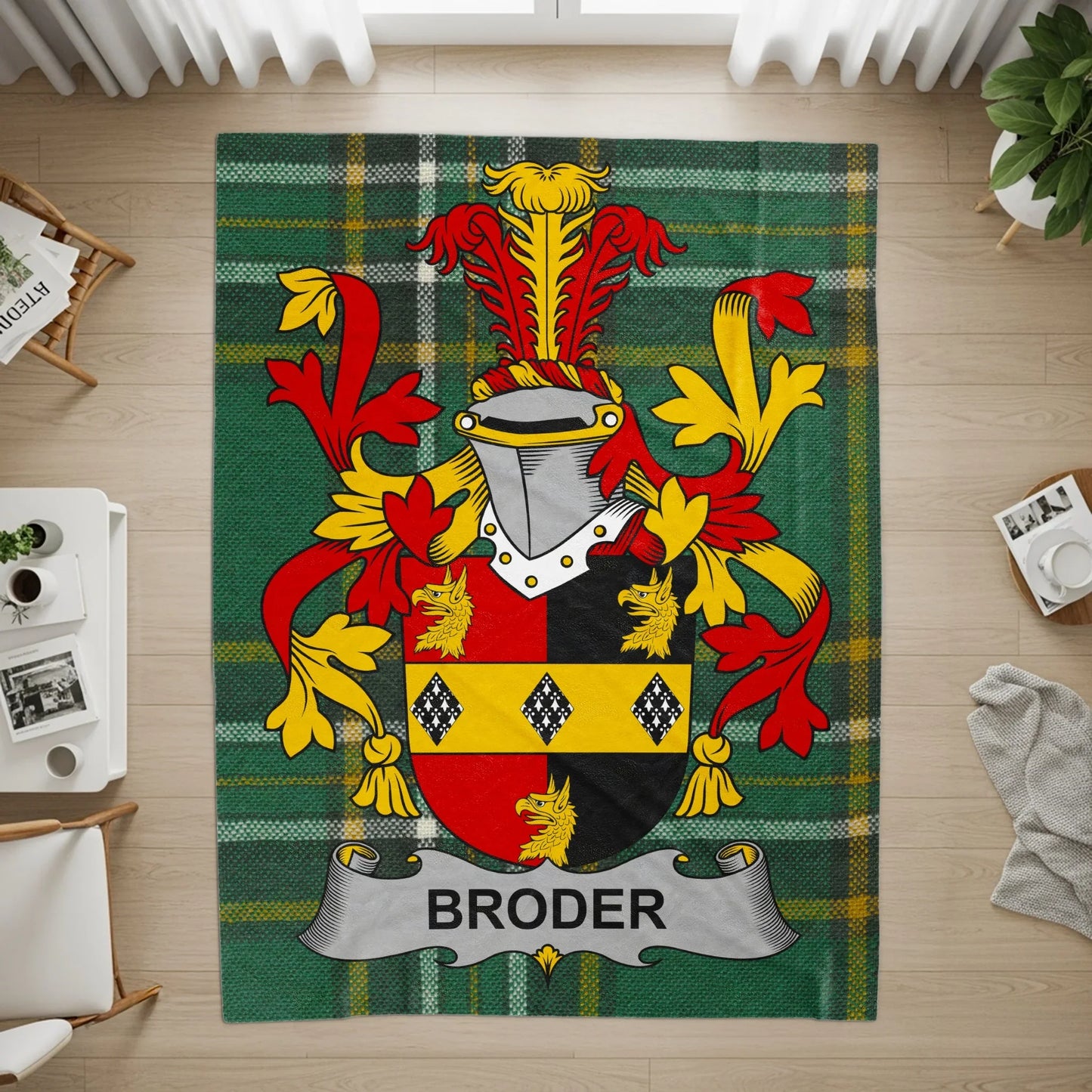 Colorful Family Crest Broder Plaid Decorative Rug Product
