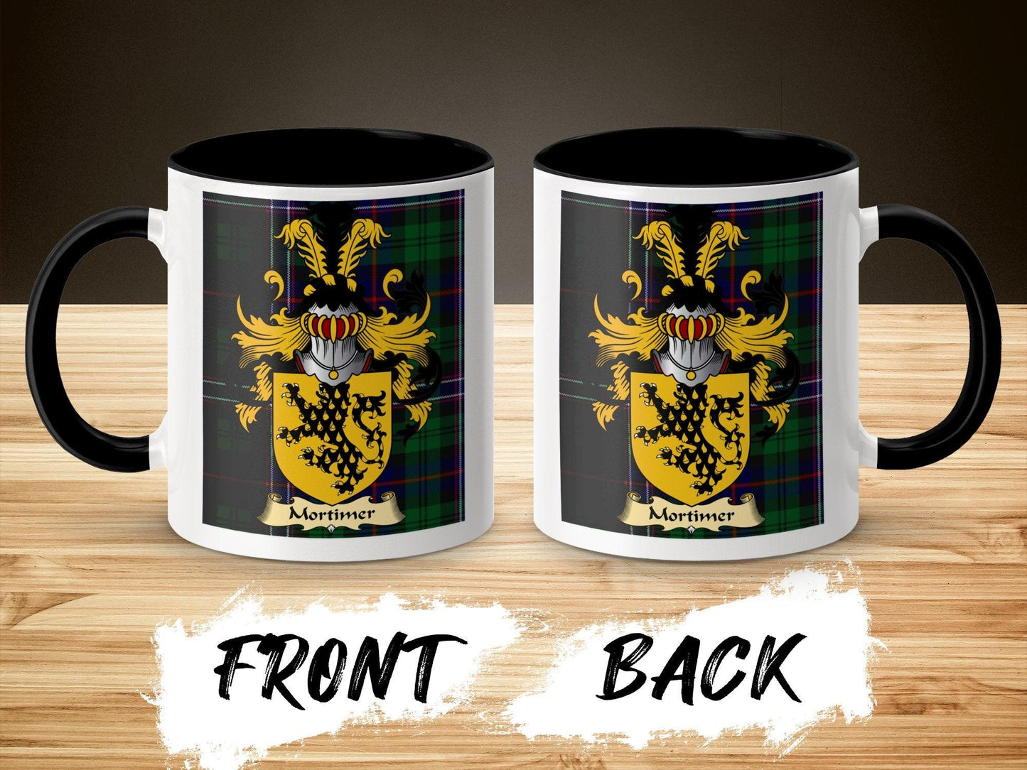 Mortimer Clan Surname Coat Of Arms Tartan Mug - Celtic Ancestry Gifts