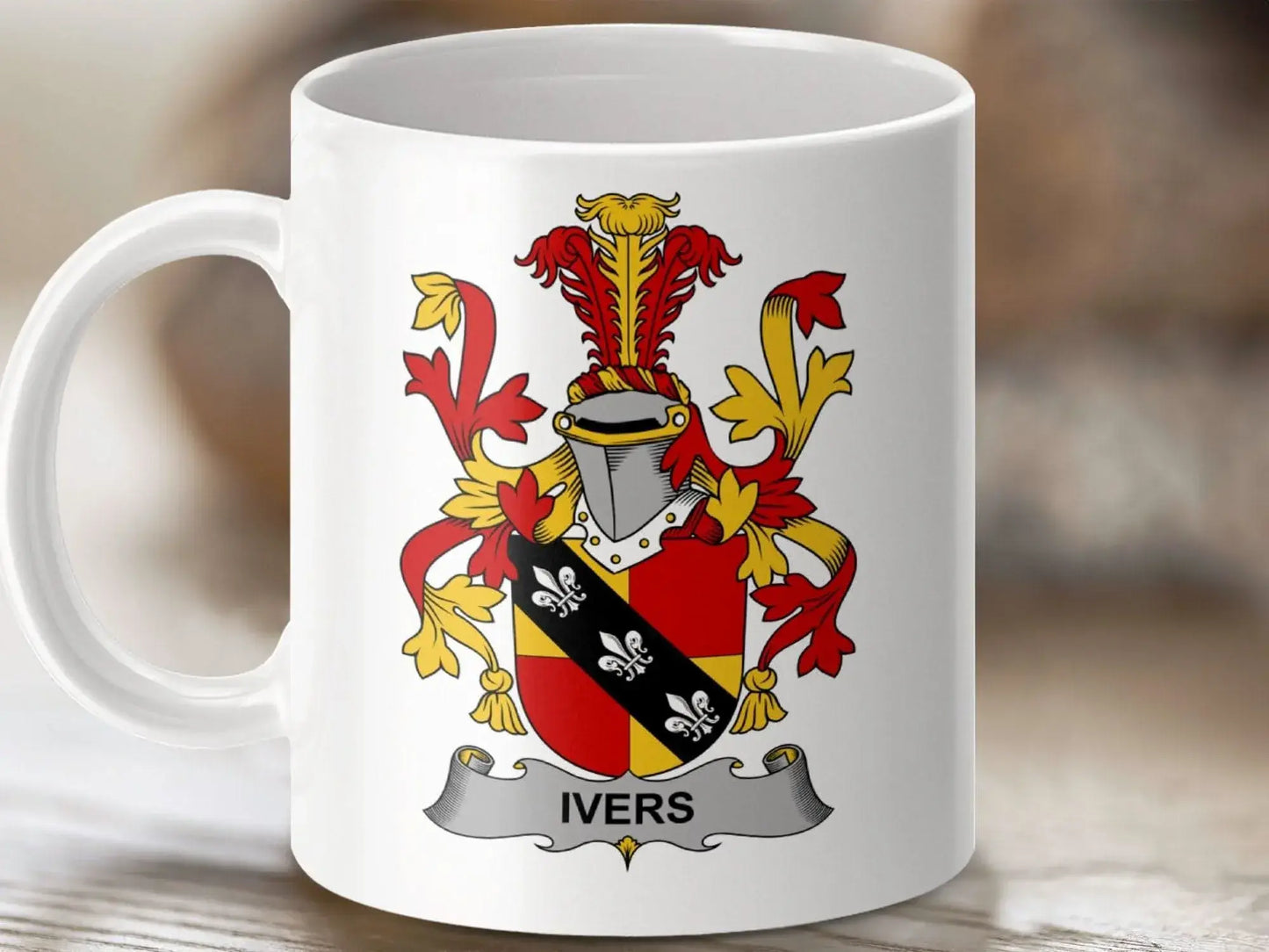Ivers Irish Surname Coat of Arms Heraldry Family Crest Mug - Celtic Ancestry Gifts