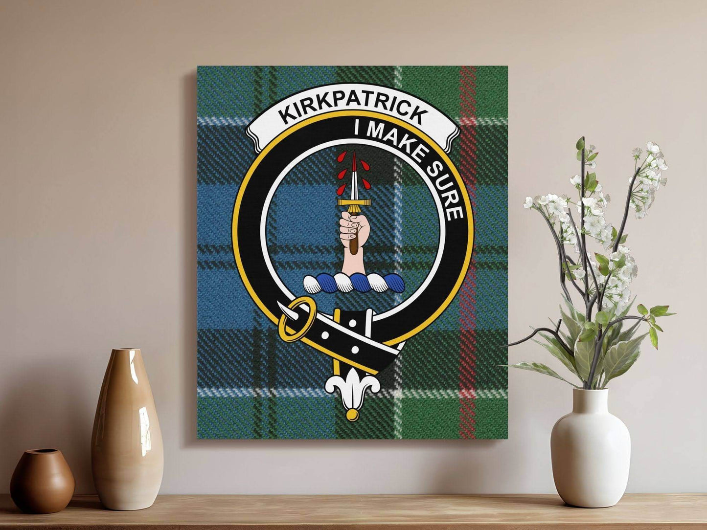 Kirkpatrick Scottish Tartan Clan Crest Emblem Canvas - Celtic Ancestry Gifts