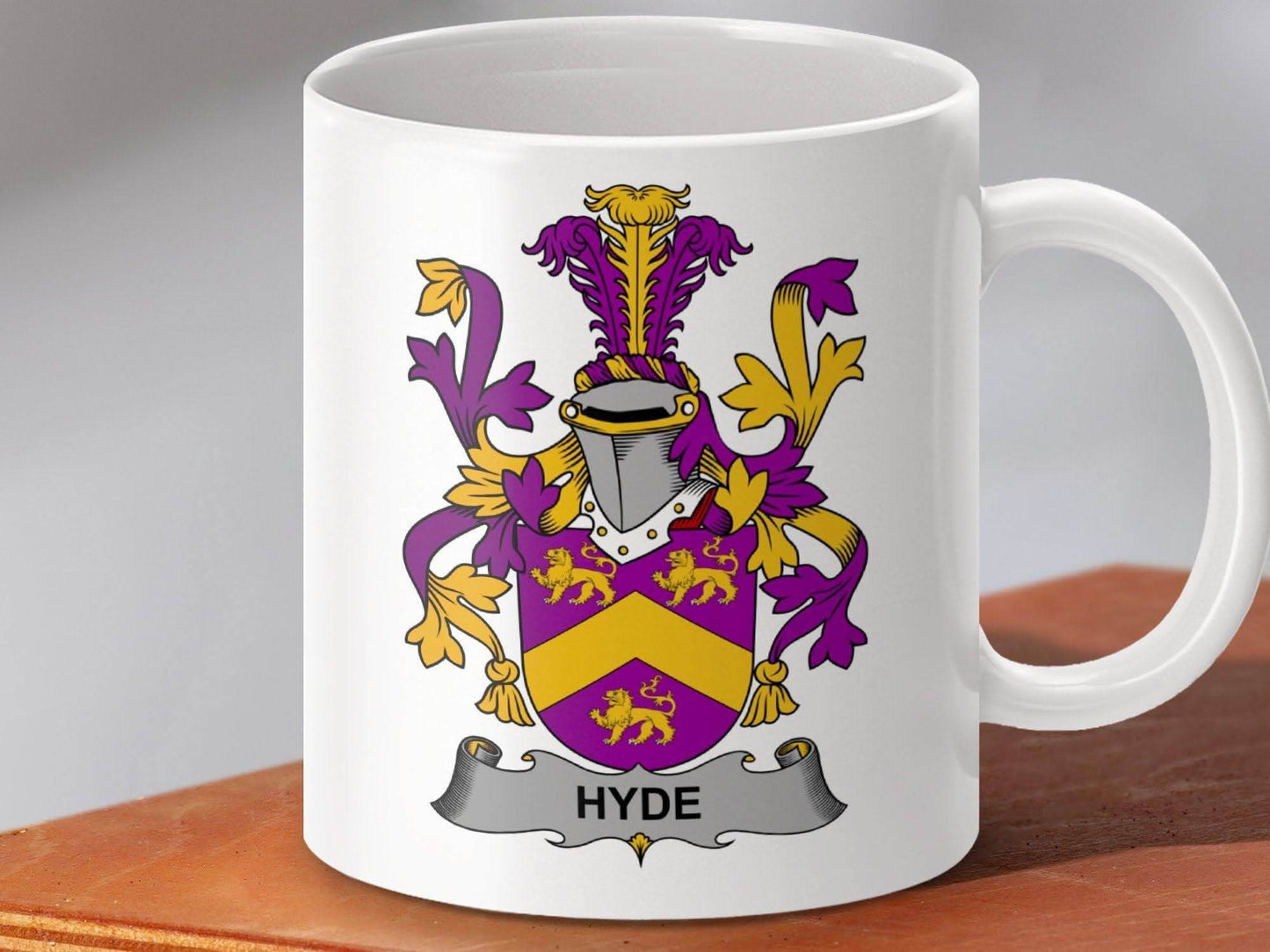 Hyde Surname Irish Coat Arms Lions Knight Crest Emblem Mug - Celtic Ancestry Gifts