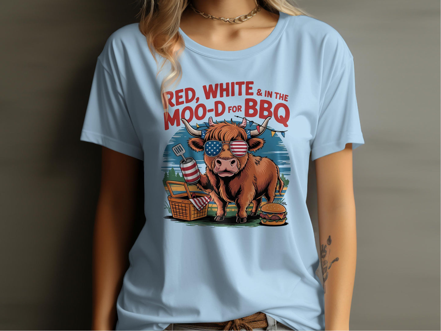 Patriotic Cow BBQ Graphic T-Shirt Funny Summer Design T-Shirt - Celtic Ancestry Gifts