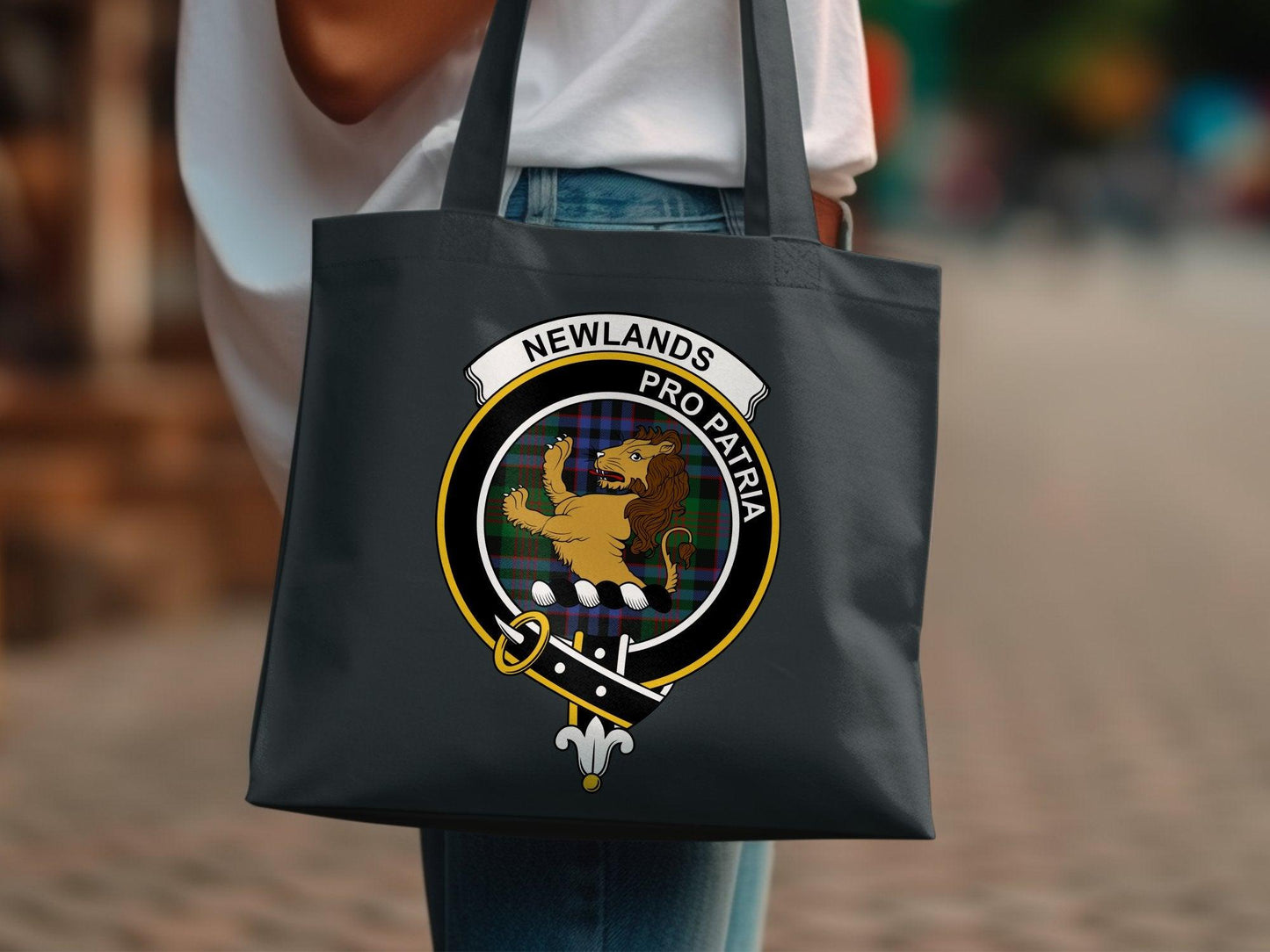 Newlands Scottish Clan Crest Tartan Tote Bags - Celtic Ancestry Gifts