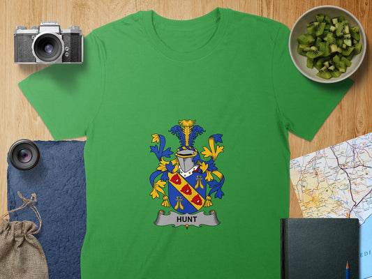 Hunt Family Crest Emblem on Green Shirt