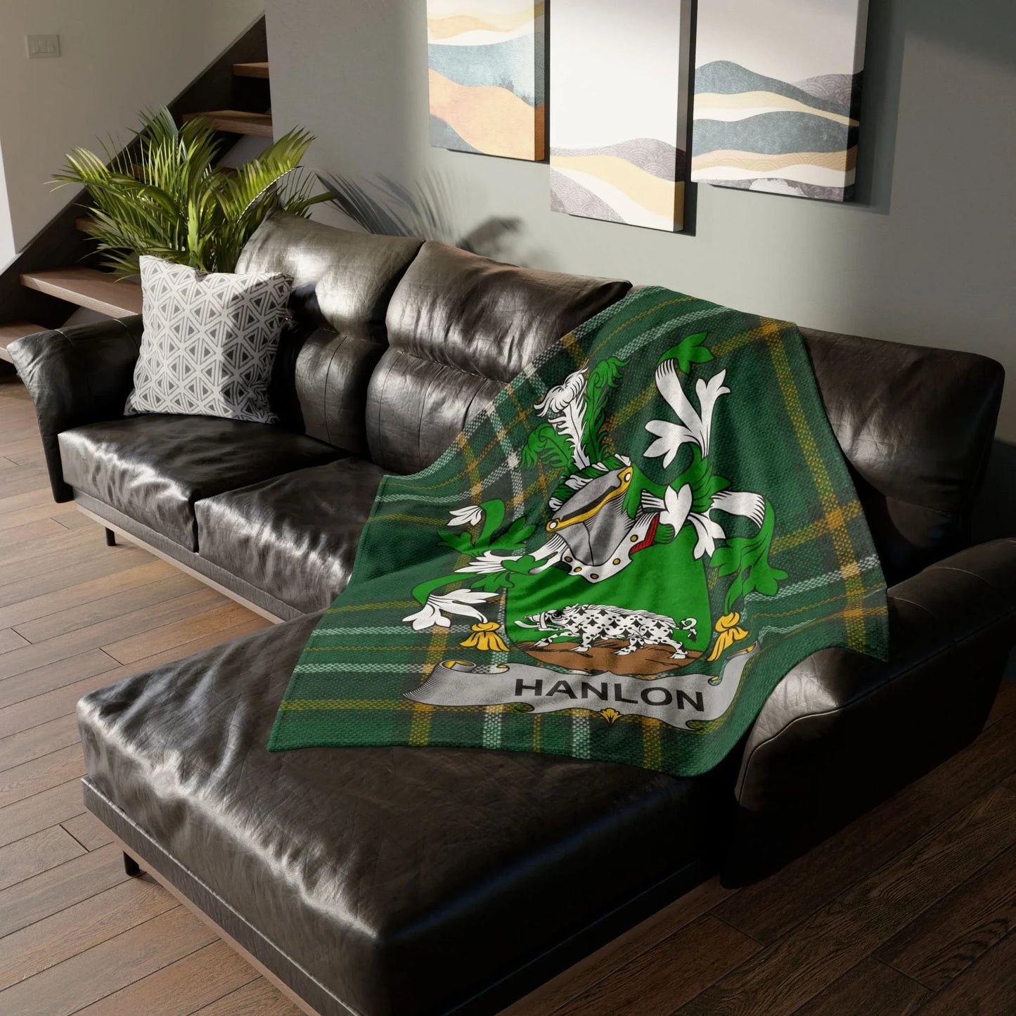 Hanlon Surname Irish Coat Of Arms Tartan Blanket