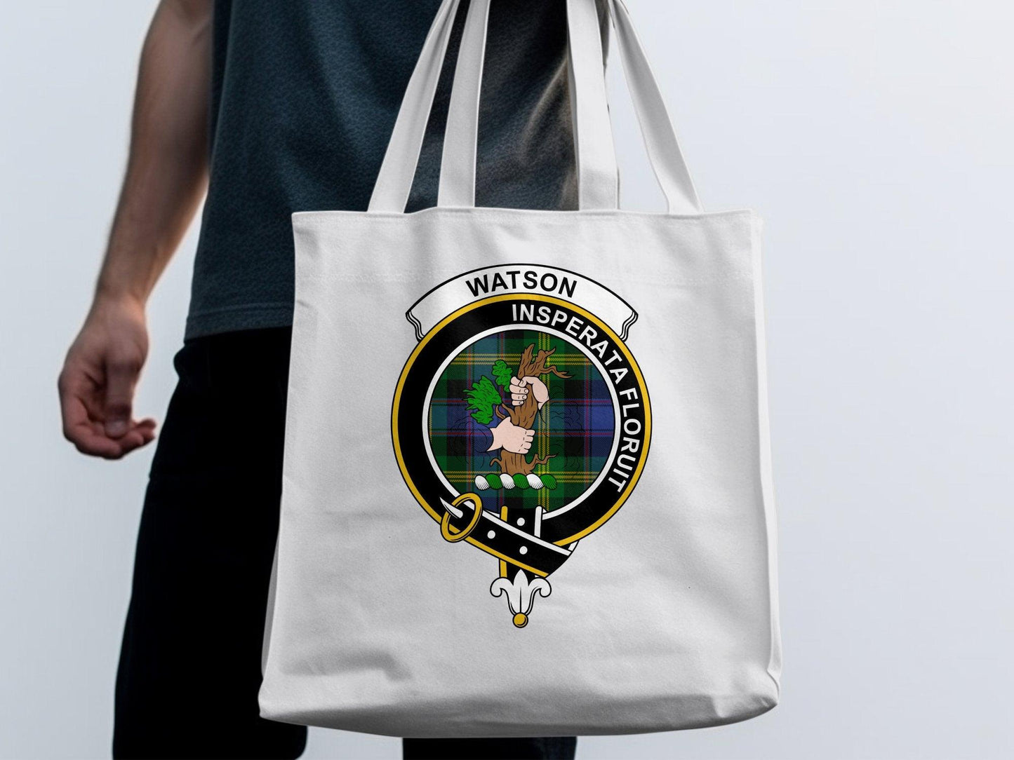Watson Scottish Clan Crest Tartan Design Tote Bags - Celtic Ancestry Gifts