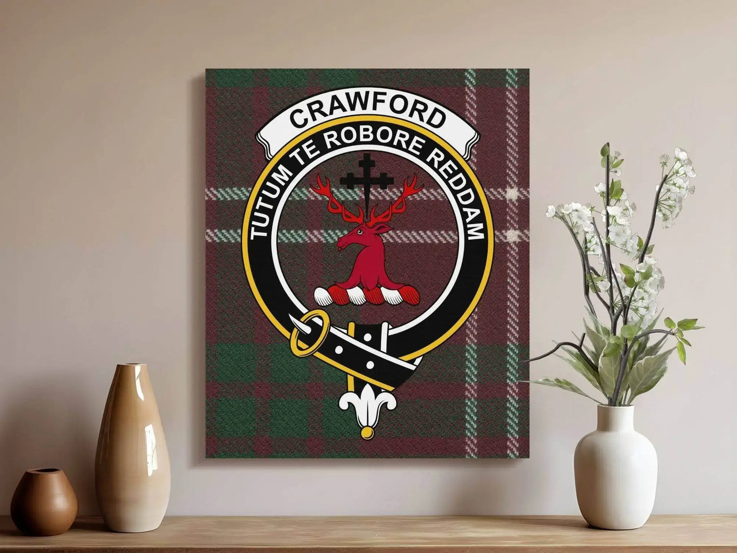 Crawford Scottish Tartan Crest Canvas - Celtic Ancestry Gifts