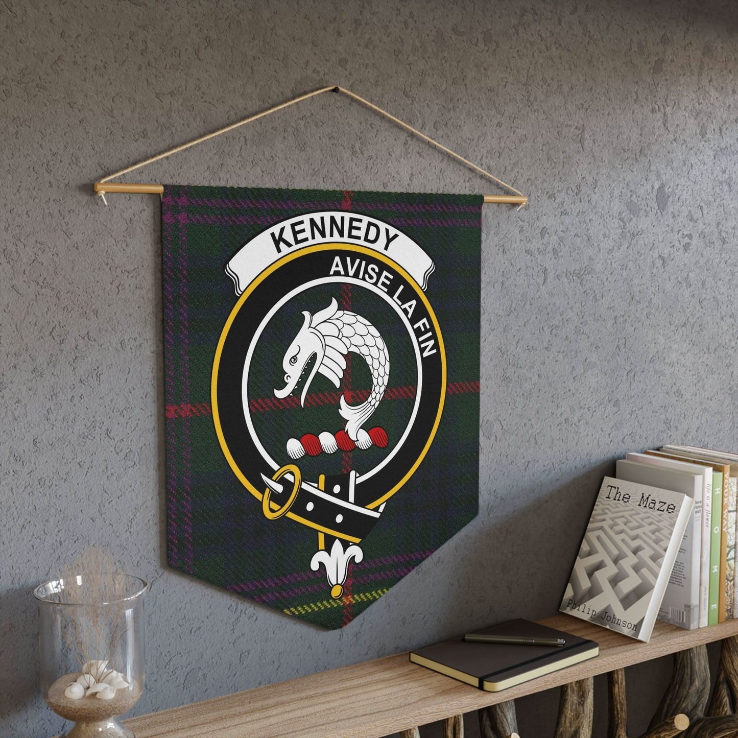 Kennedy Clan Crest Scottish Tartan Wall Pennant - Celtic Ancestry Gifts