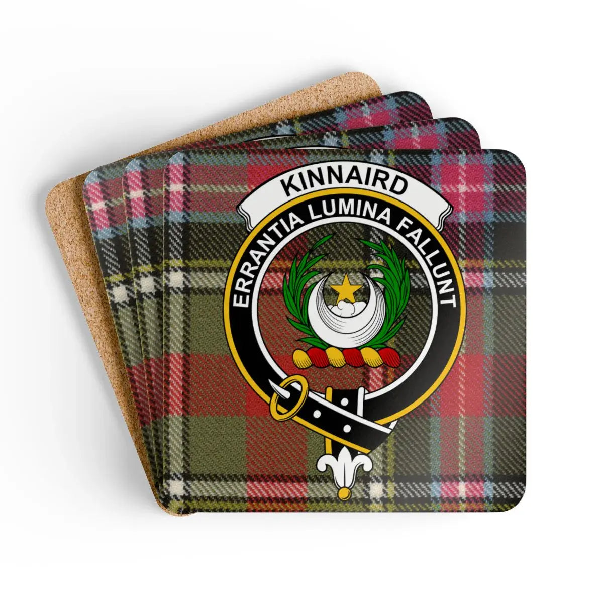 Kinnaird Family Crest Plaid Print Cork Coasters product type