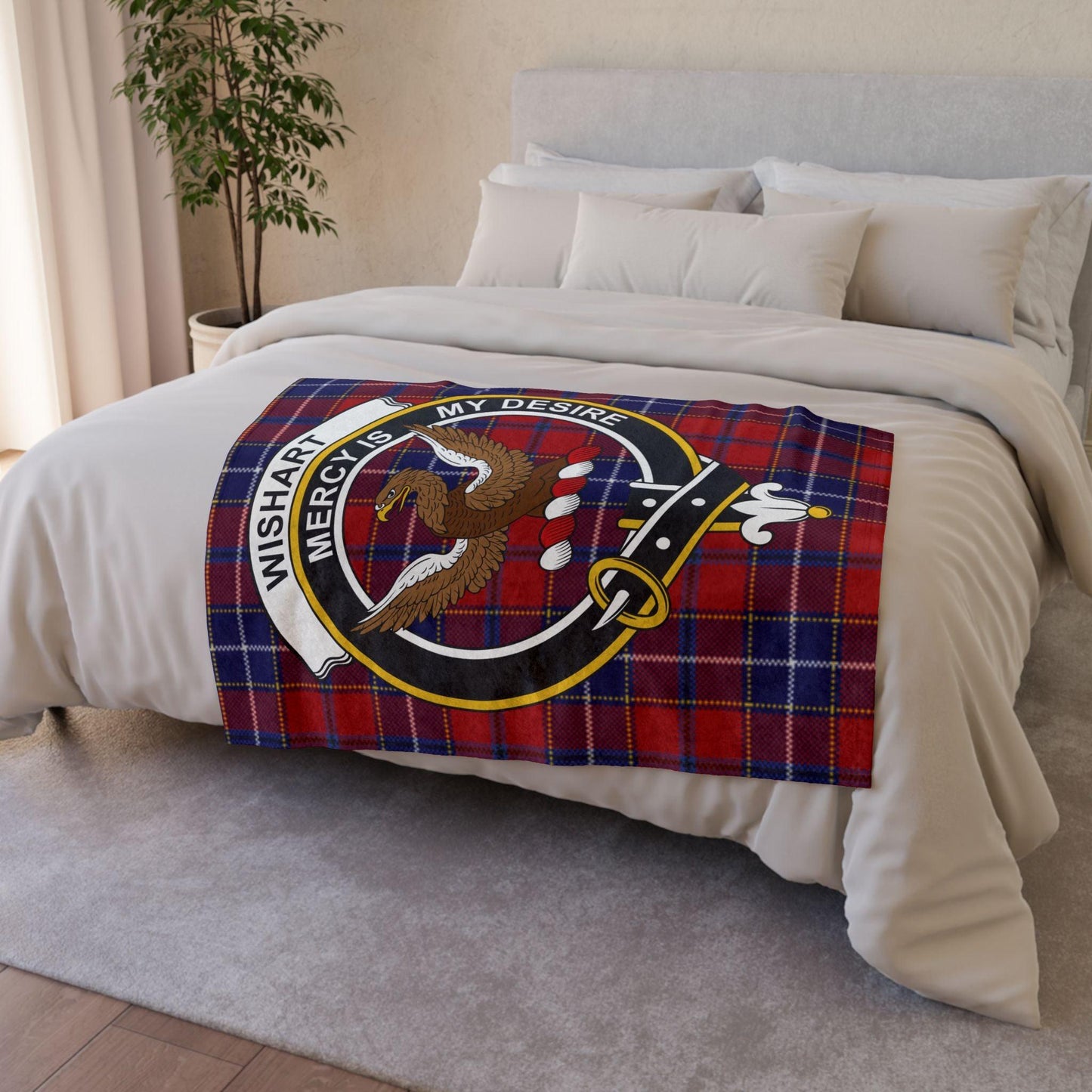 Wishart Clan Tartan Blanket – Scottish Crest Throw - Celtic Ancestry Gifts
