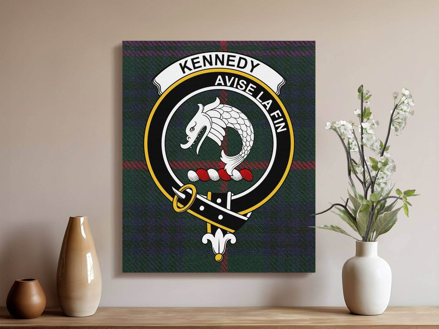 Kennedy Scottish Tartan Clan Crest Canvas - Celtic Ancestry Gifts