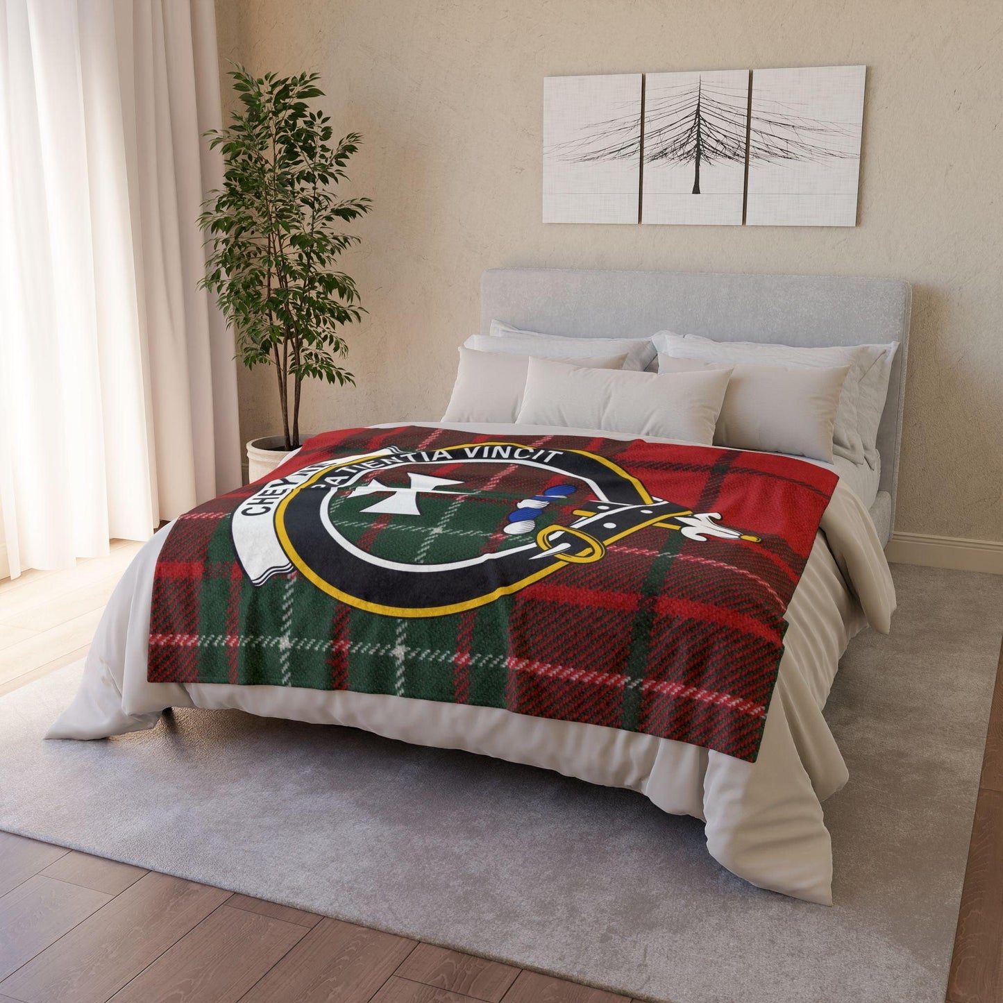 Cheyne Clan Crest Scottish Tartan Blanket - Celtic Ancestry Gifts