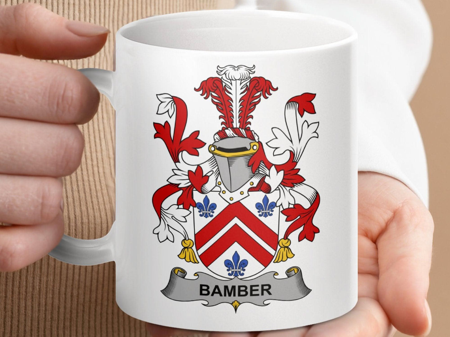 Bamber Surname Family Crest Unique Graphic Design Mug - Celtic Ancestry Gifts